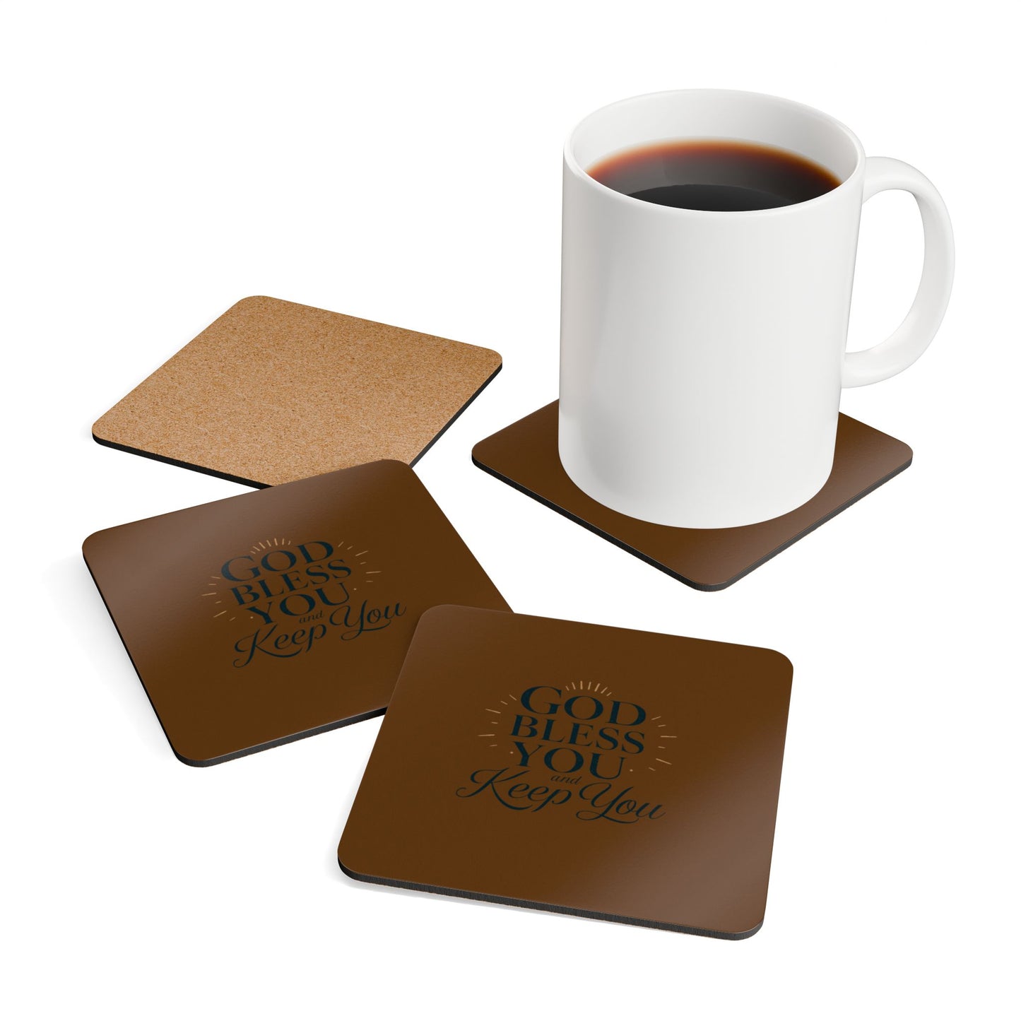 Simple Blessing Coaster Set Corkwood Coaster Set | 4-Pack Glossy MDF Squares