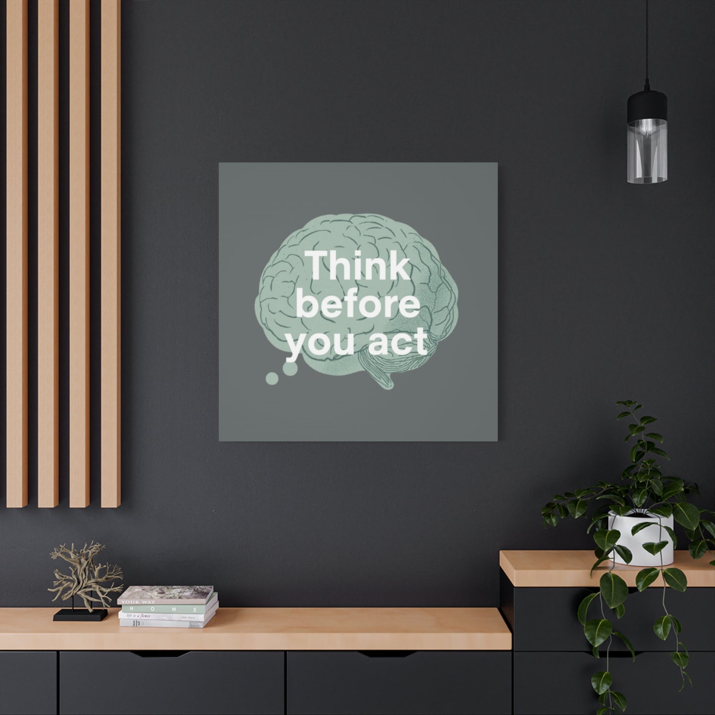 Think Before You Act brain illustration Canvas