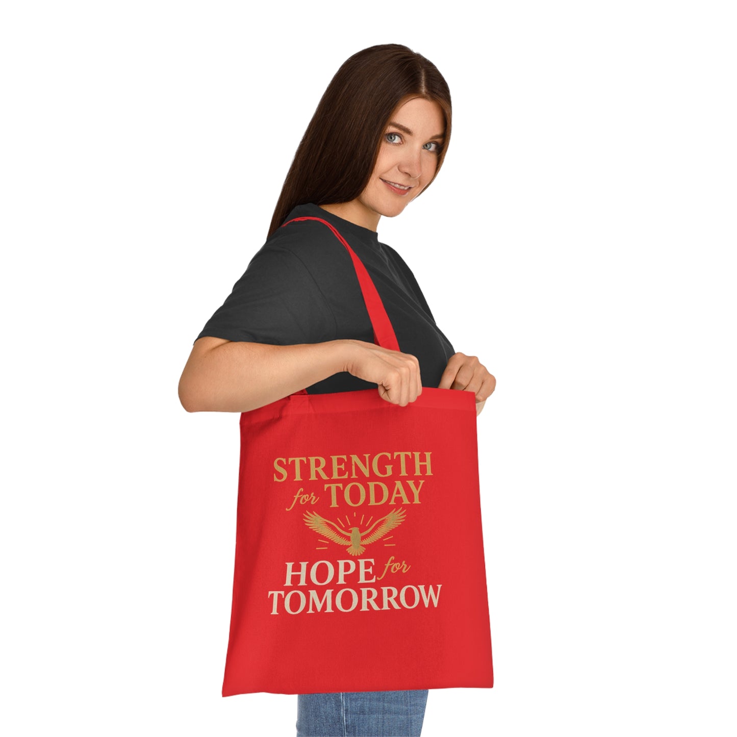 Motivational Tote Bag - Strength for Today, Hope for Tomorrow, Eco-Friendly Shopping