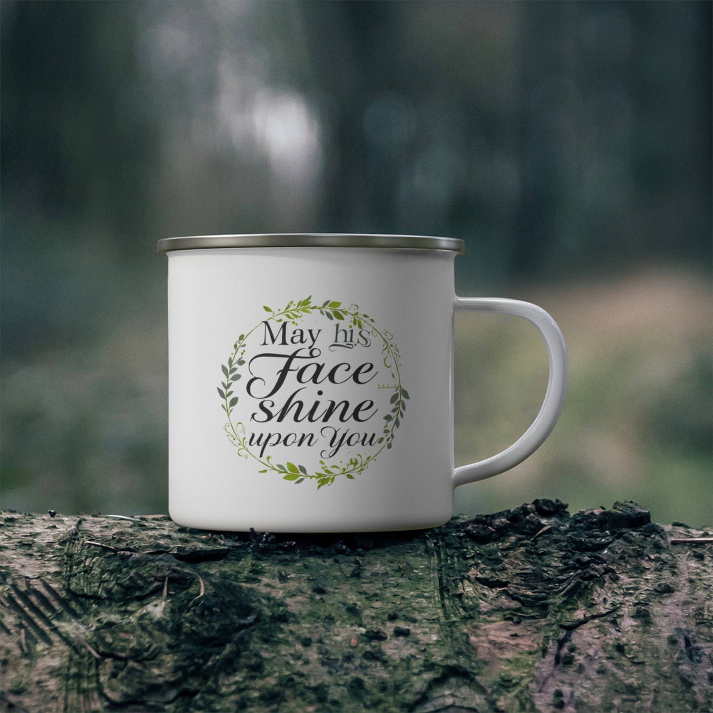 May His Face Shine Upon You Enamel Mug | Floral Wreath Scripture