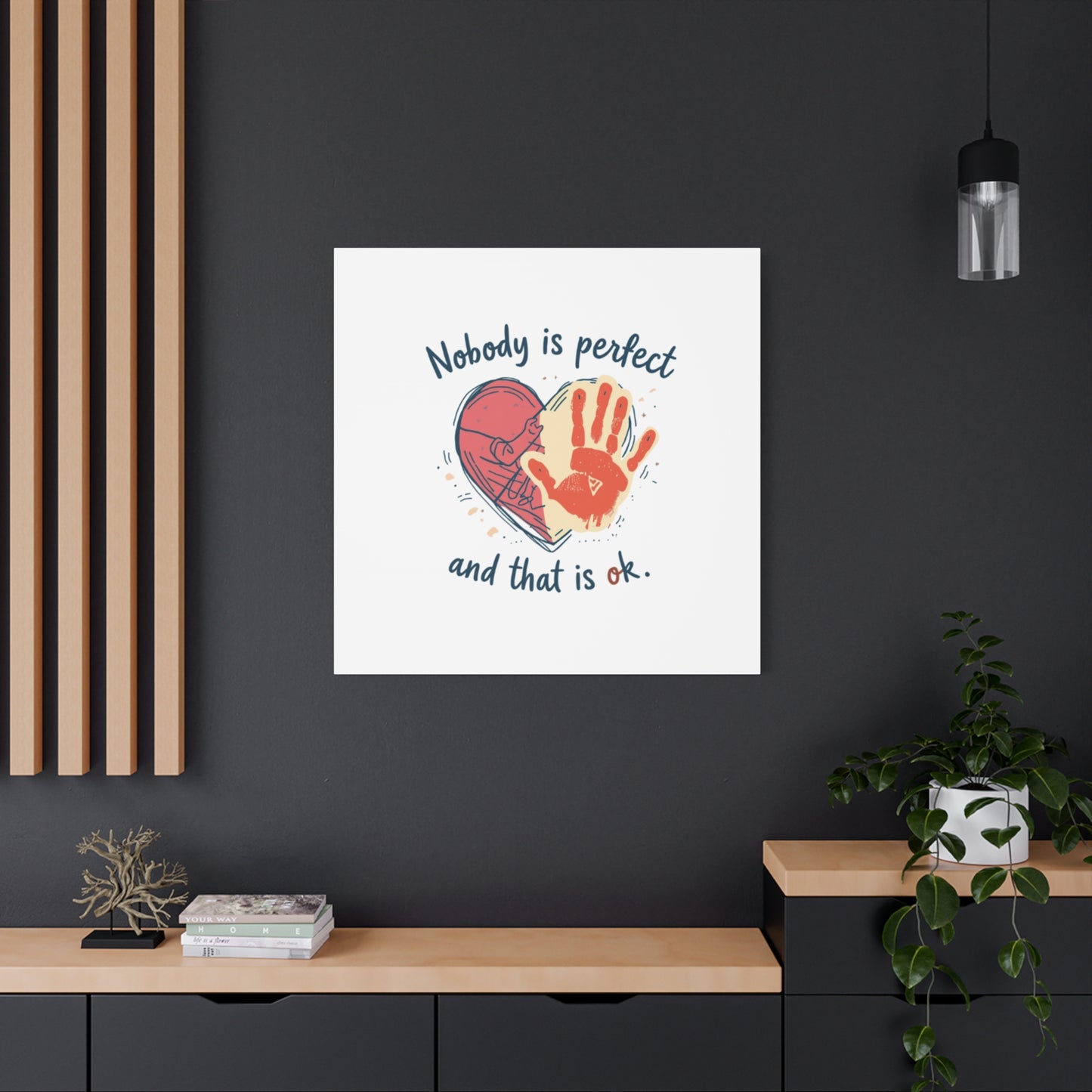 Nobody Is Perfect Heart with Handprint Canvas