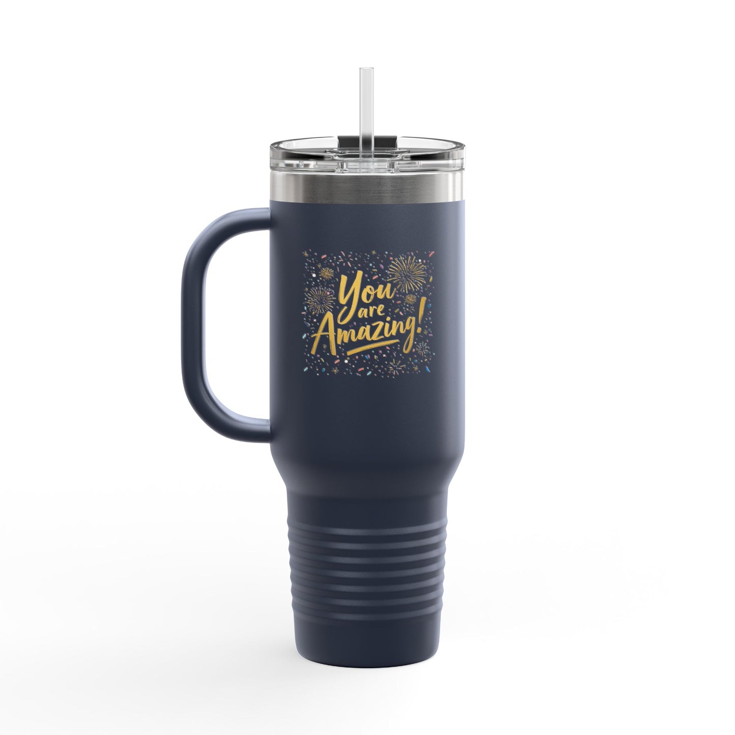 Insulated 40oz Travel Mug, Matte Powder-Coated Stainless Steel | Ergonomic Handle, Leak-Resistant Lid