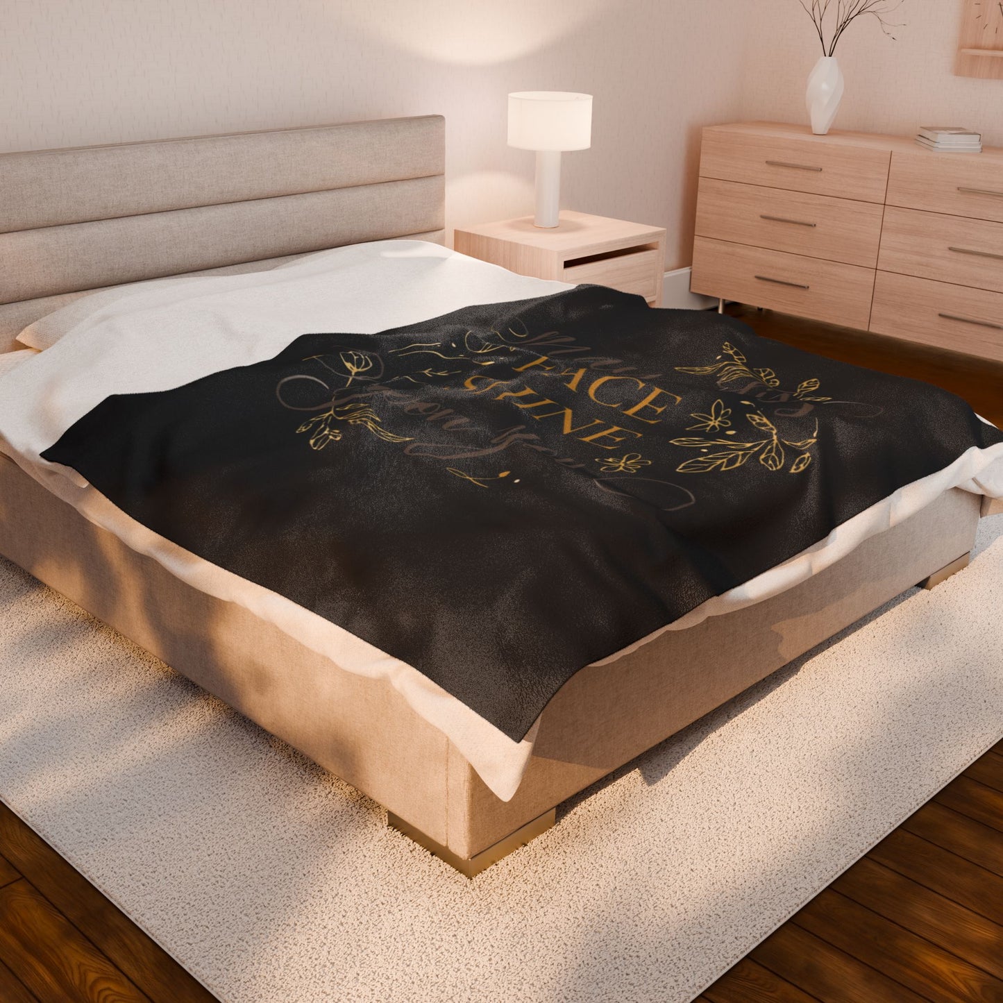 May His Face Shine Upon You Velveteen Plush Blanket | Gold Script Blessing
