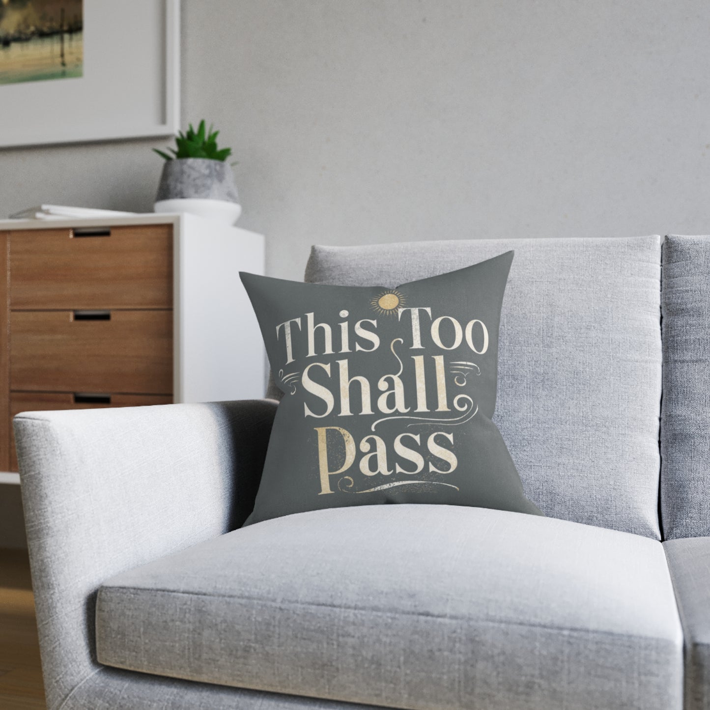 This Too Shall Pass script | Square Pillow, vintage hand-lettered calming throw pillow