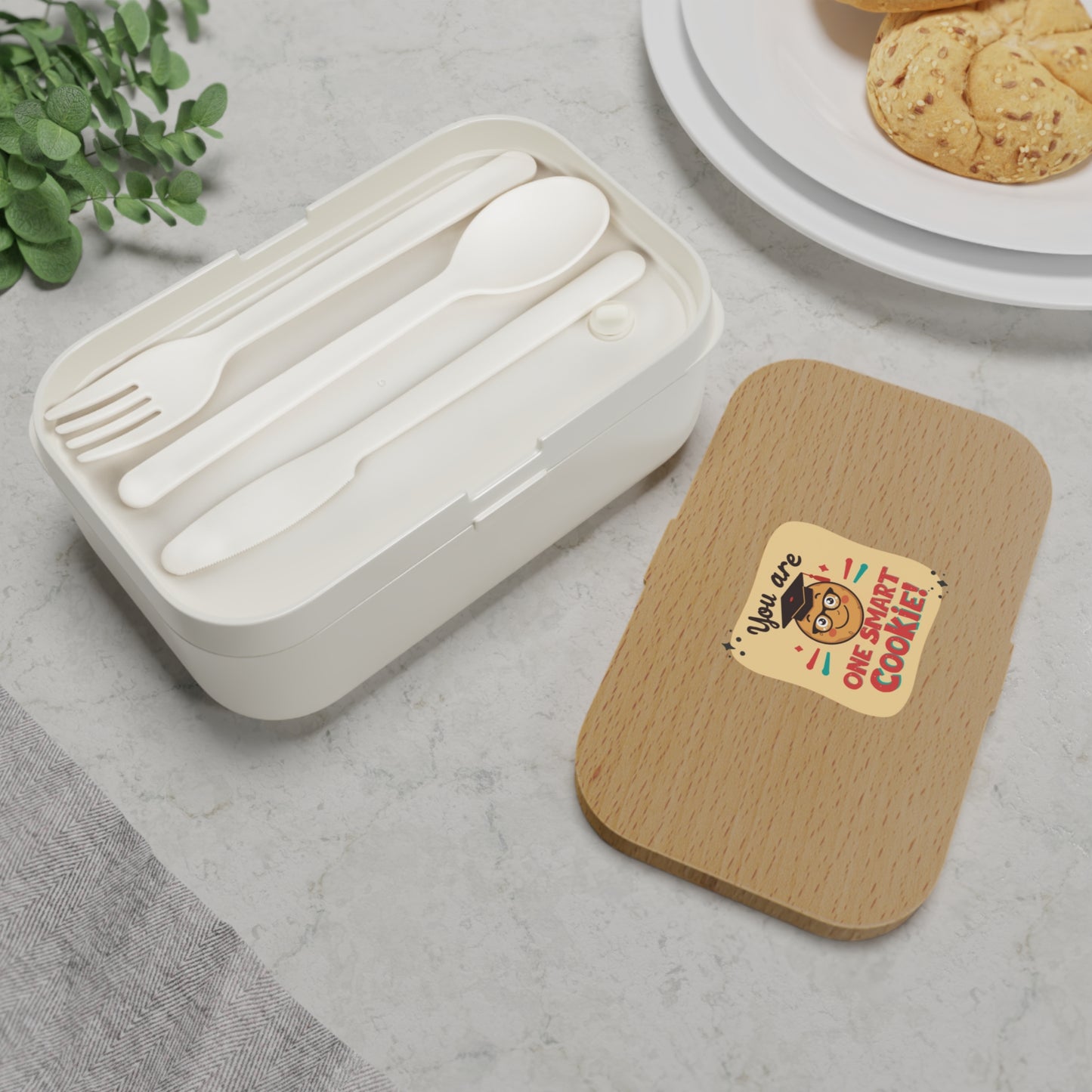 You Are One Smart Cookie Bento Lunch Box | Wood-Look Lid, Silicone Tray