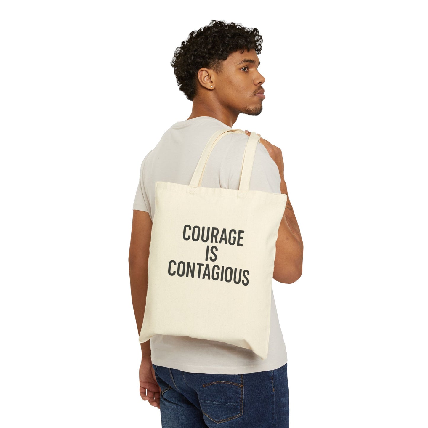 Courage is Contagious Canvas Tote Bag | Eco-Friendly Grocery Bag, Inspirational Gift, Reusable Shopping Bag, Motivational Tote