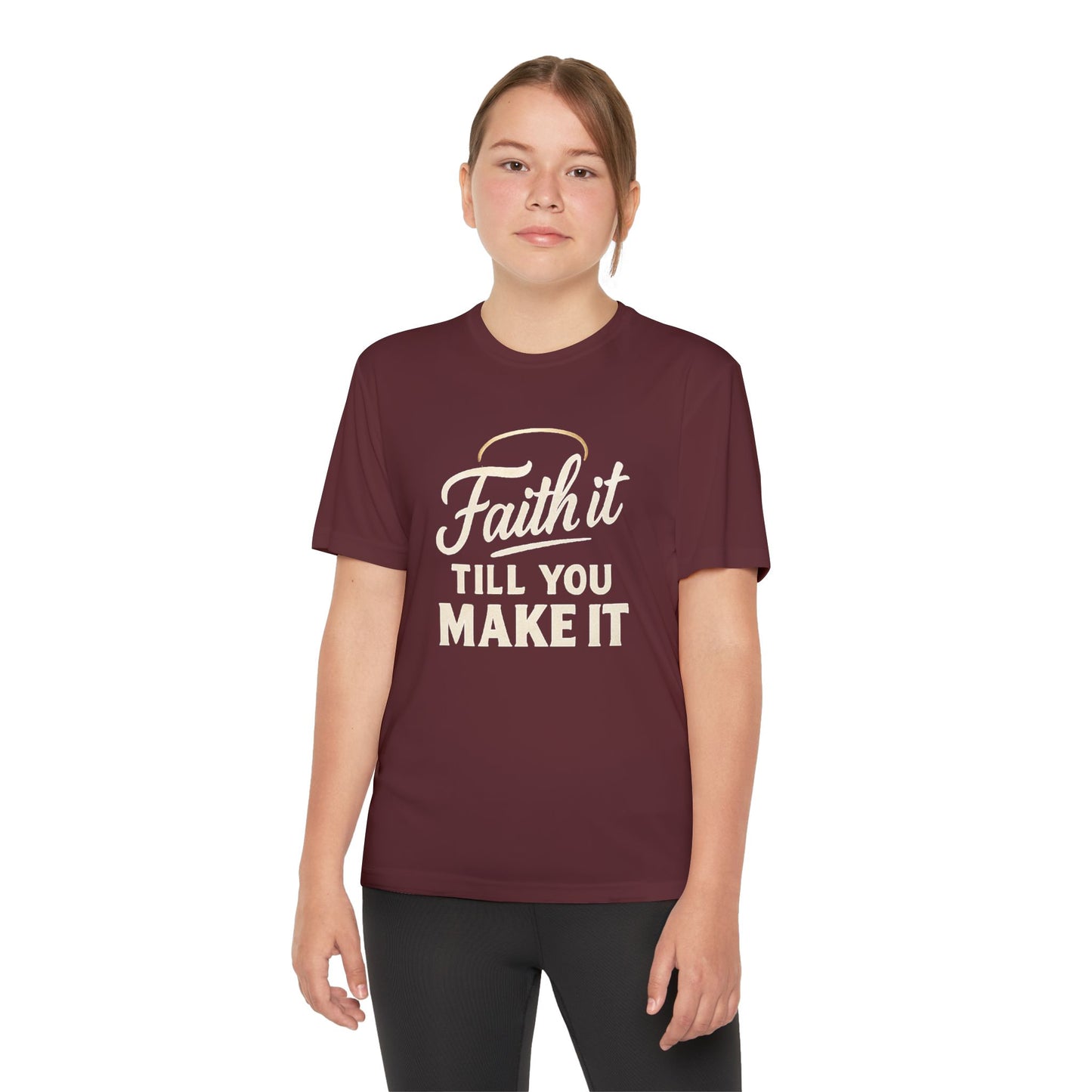 Youth Motivational Tee - Faith It Till You Make It, Kids Motivational T-Shirt, Encouragement Gift, Sporty Apparel, Uplifting Quote Shirt
