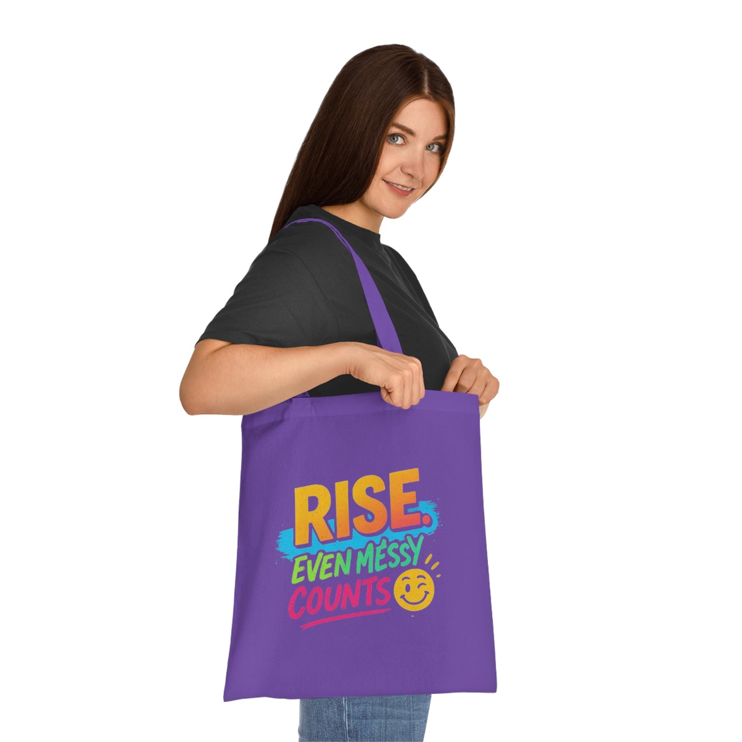Motivational Cotton Tote: RISE. Even Messy Counts - Eco-Friendly Shopping Bag, Gift for Students, Gym Tote, Daily Use Bag, Beach Bag.