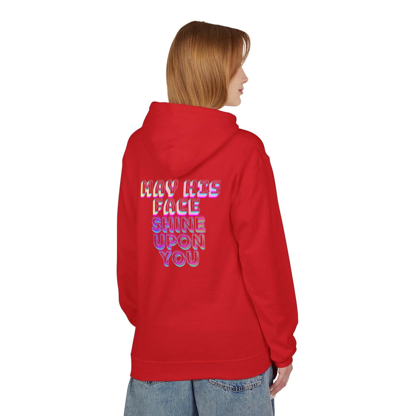 May His Face Shine Upon You Hoodie | Iridescent Lettering, Devotional Back Design