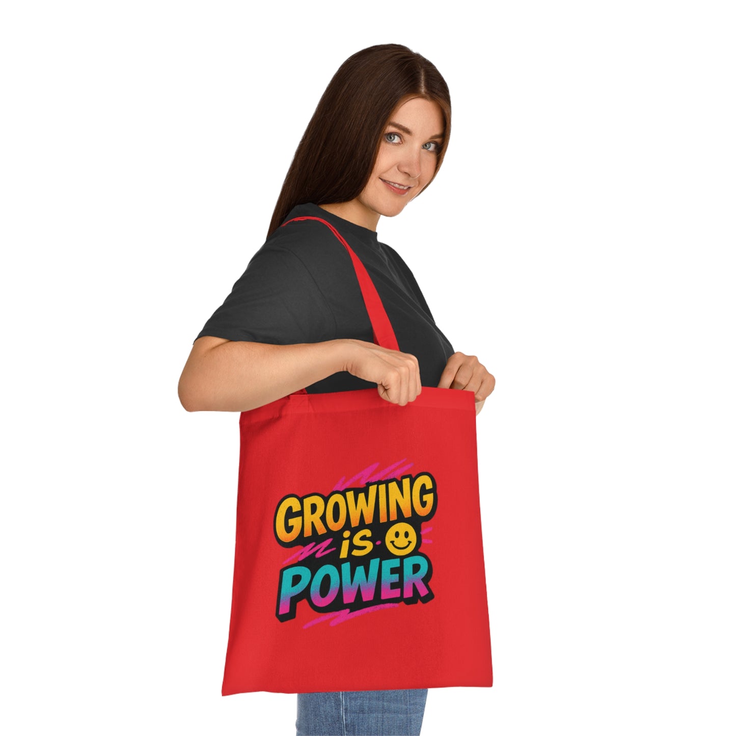 Empowering Cotton Tote Bag - "Growing is Power" - Eco-Friendly, Reusable, Gift for Students, Motivational, Everyday Use