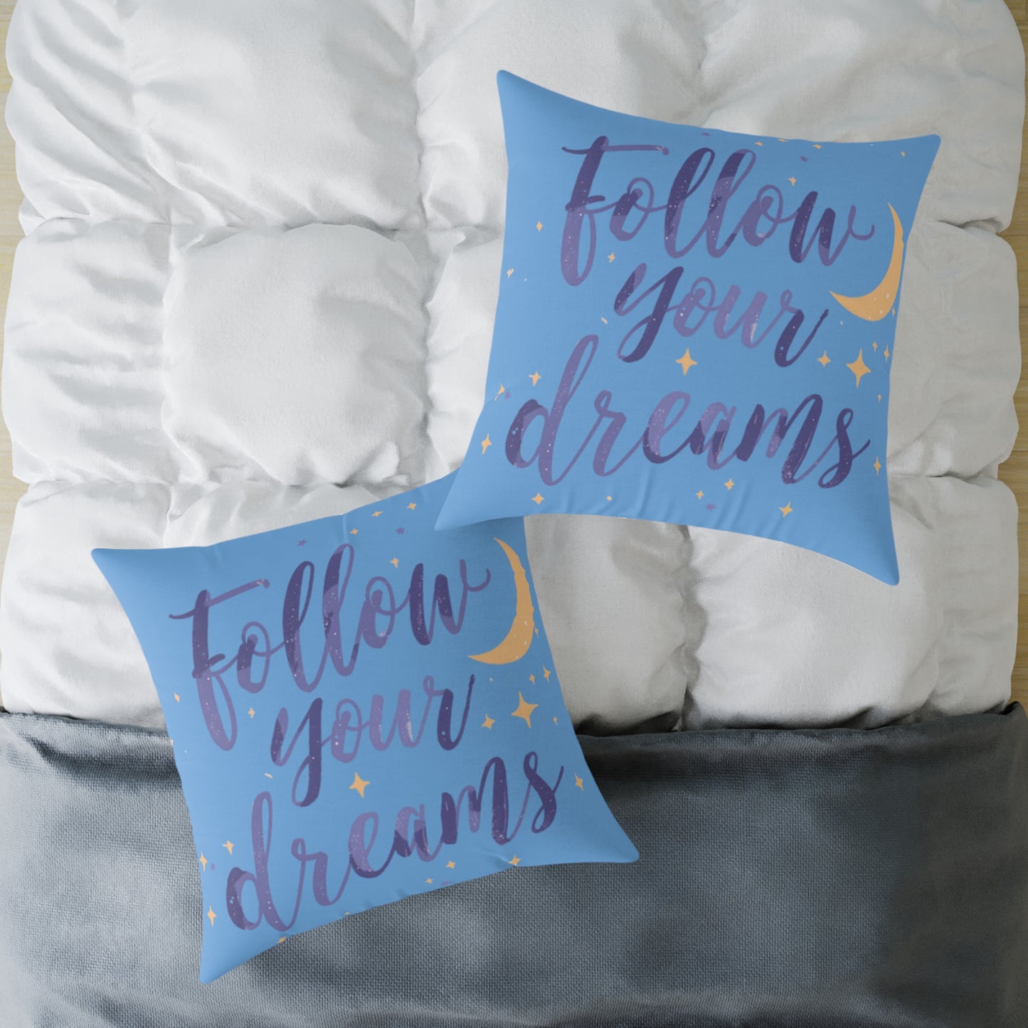 Follow Your Dreams pillow | Square poly canvas pillow, moon stars night design