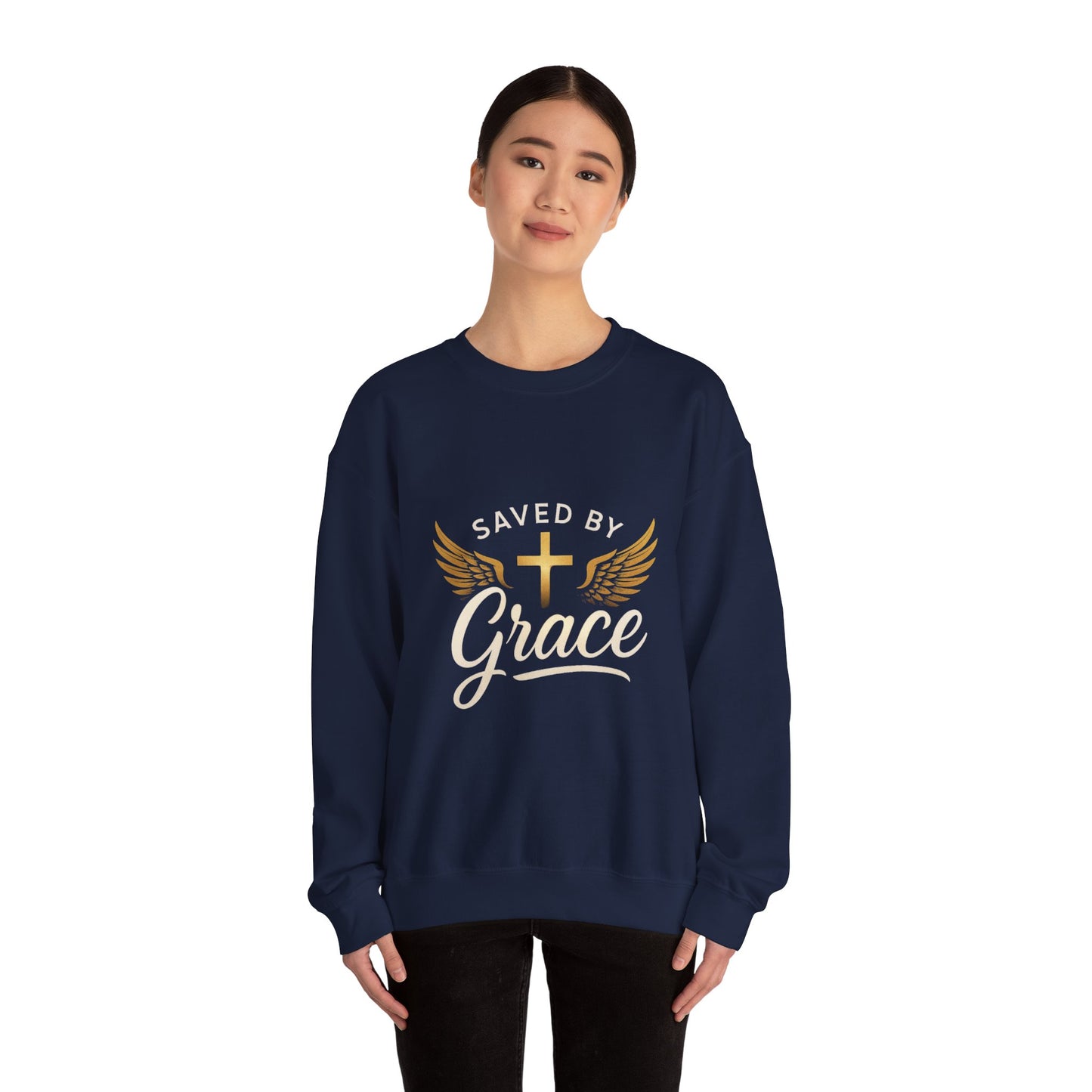 Faith-Inspired Unisex Crewneck Sweatshirt, Saved by Grace, Christian Apparel, Religious Gift, Inspirational Clothing, Cozy and Comfortable