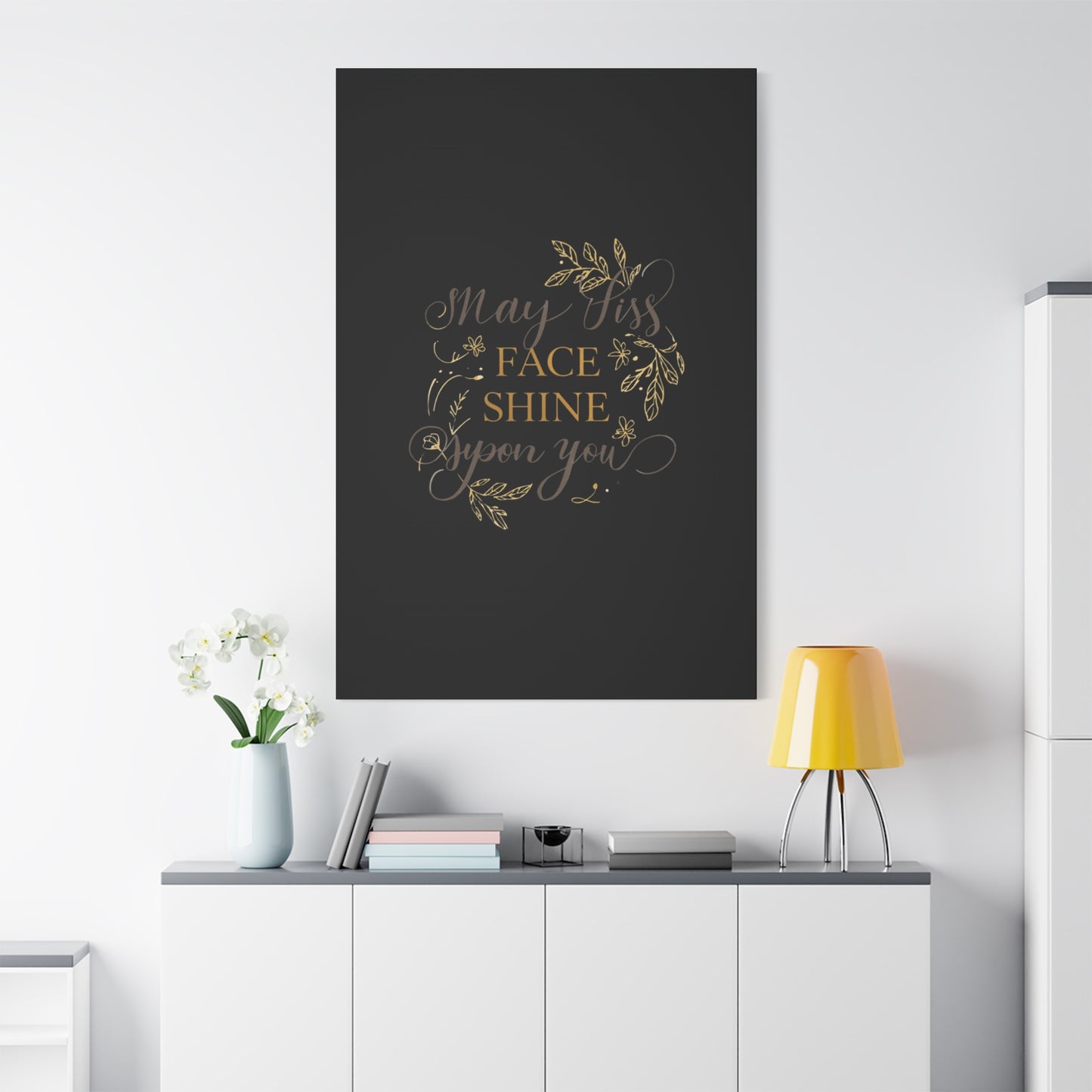May His Face Shine Upon You Matte Canvas | Stretched Wall Art, Black Gold Botanical