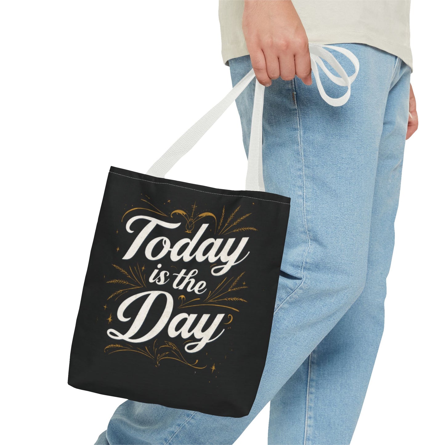 Today Is the Day tote bag | Hand-lettered script, charcoal motivational design