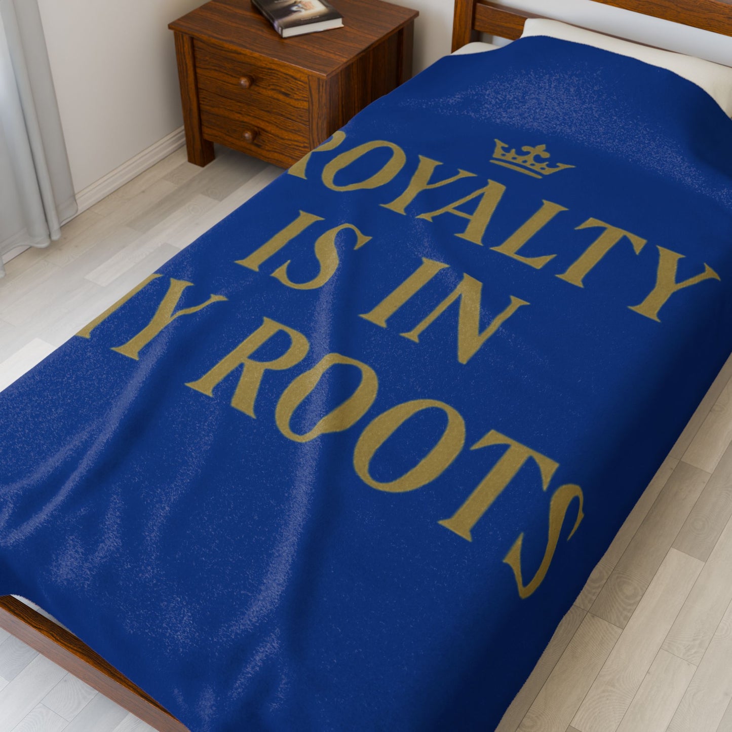 Royalty Is In My Roots Velveteen Plush Blanket, Cozy Throw, Home Warmth, Gift for Royalty Lovers, Royal Blue Decor