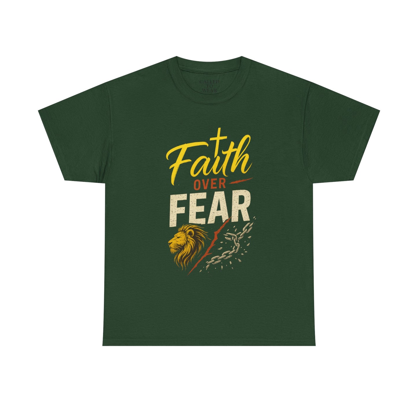 Faith Over Fear shirt | Lion and cross hand-lettered design