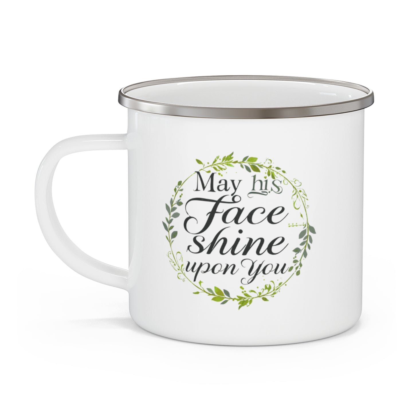 May His Face Shine Upon You Enamel Mug | Floral Wreath Scripture