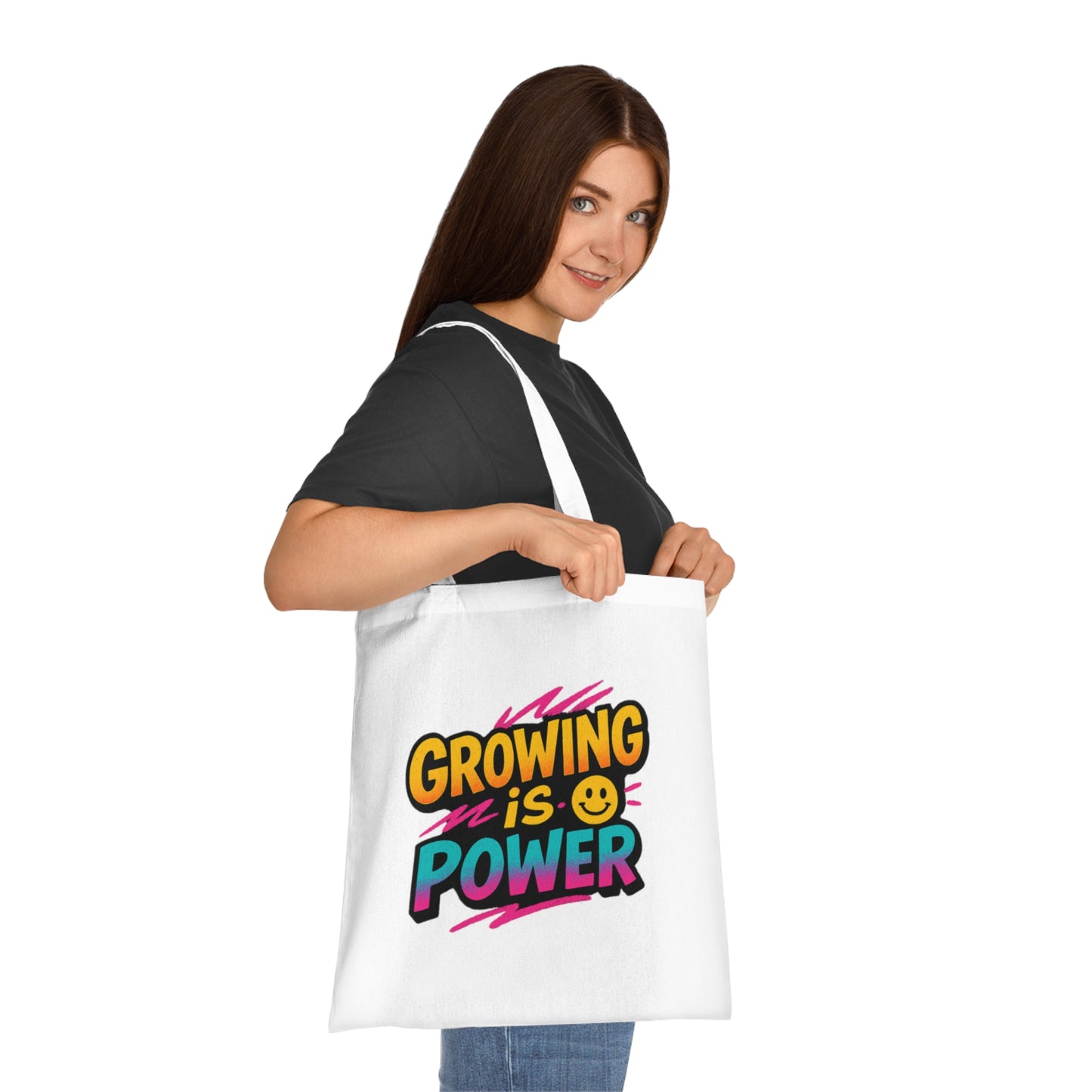 Empowering Cotton Tote Bag - "Growing is Power" - Eco-Friendly, Reusable, Gift for Students, Motivational, Everyday Use