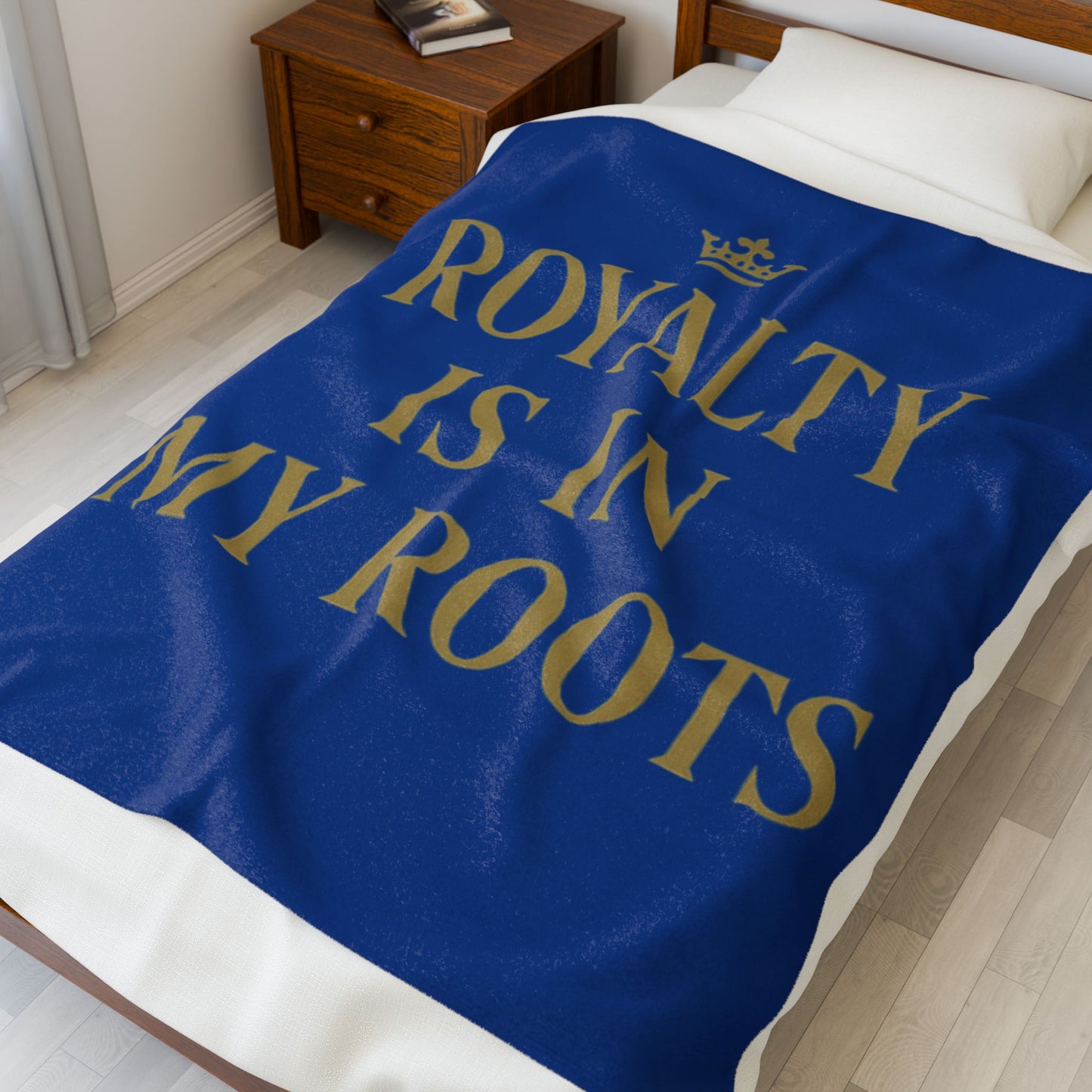 Royalty Is In My Roots Velveteen Plush Blanket, Cozy Throw, Home Warmth, Gift for Royalty Lovers, Royal Blue Decor