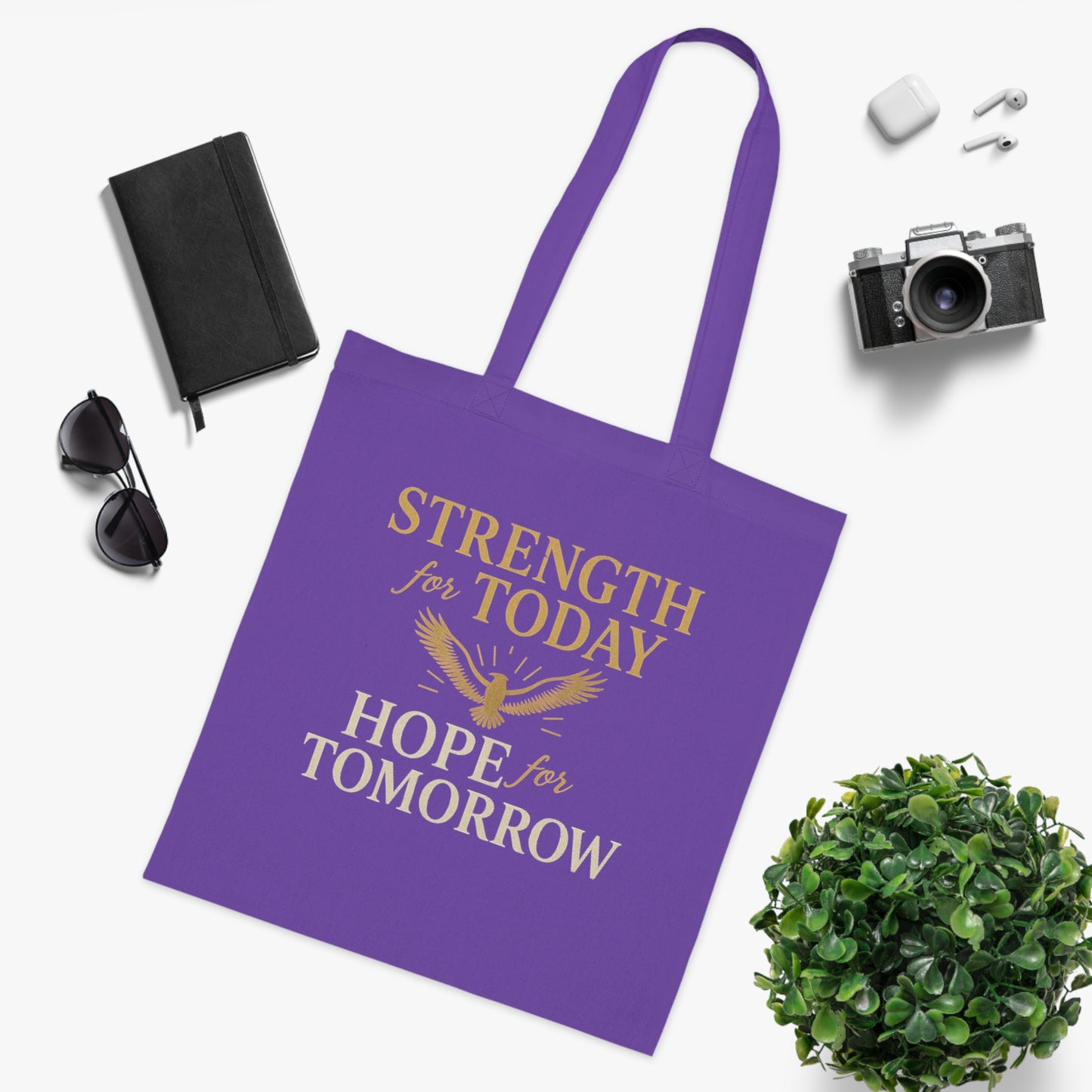 Motivational Tote Bag - Strength for Today, Hope for Tomorrow, Eco-Friendly Shopping