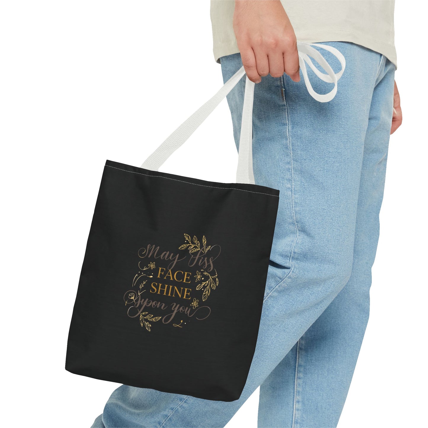 Gold Botanical Lettering Tote Bag | Structured Polyester Market Bag