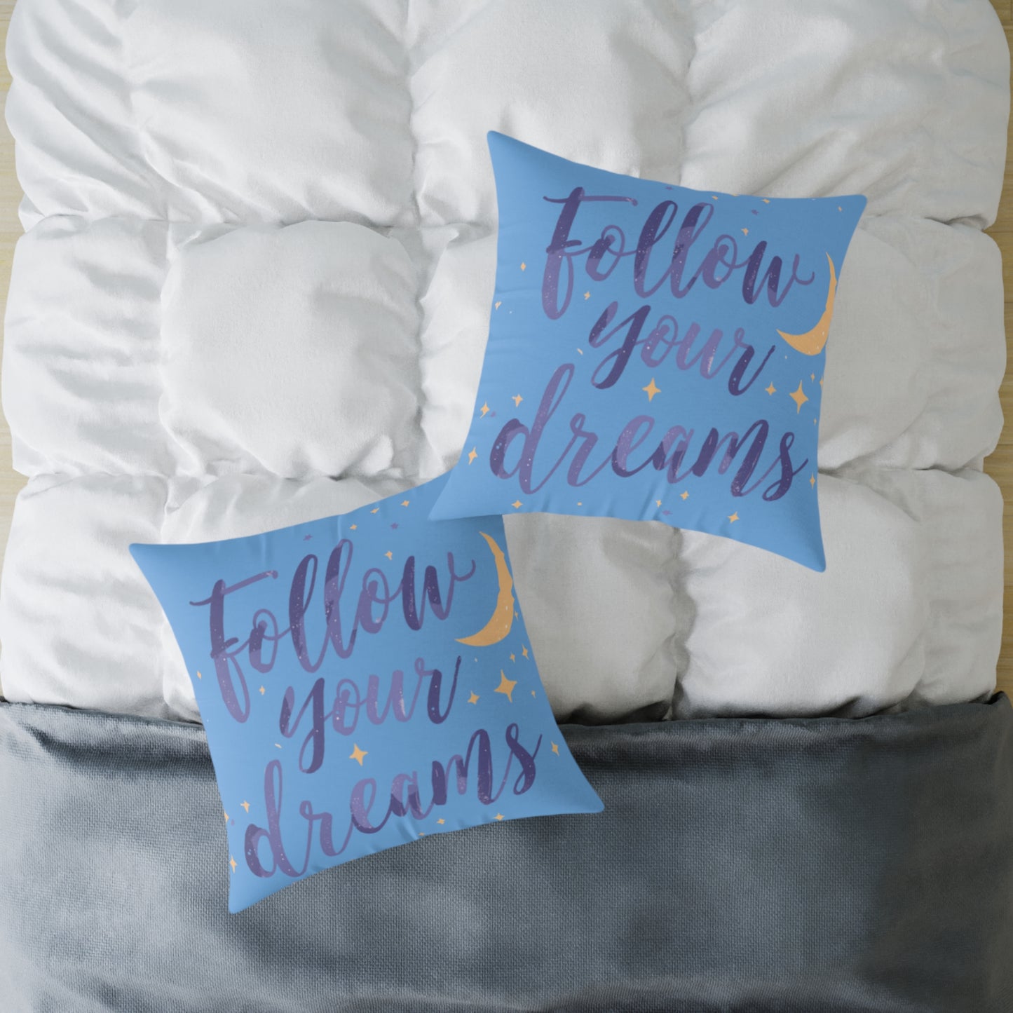 Follow Your Dreams pillow | Square poly canvas pillow, moon stars night design