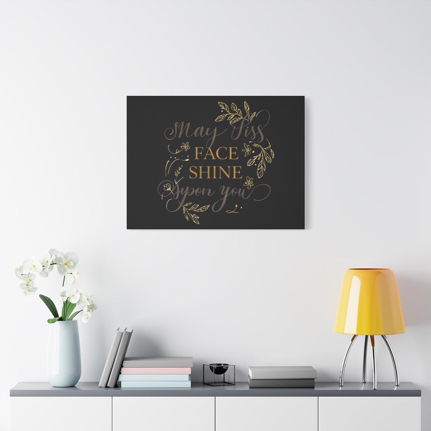 May His Face Shine Upon You Matte Canvas | Stretched Wall Art, Black Gold Botanical
