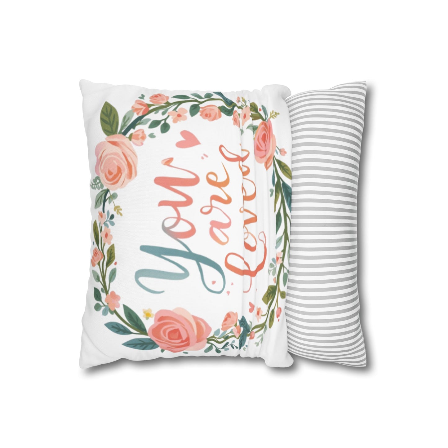 You Are Loved Floral Wreath Pillowcase | Square Poly Canvas Pillowcase