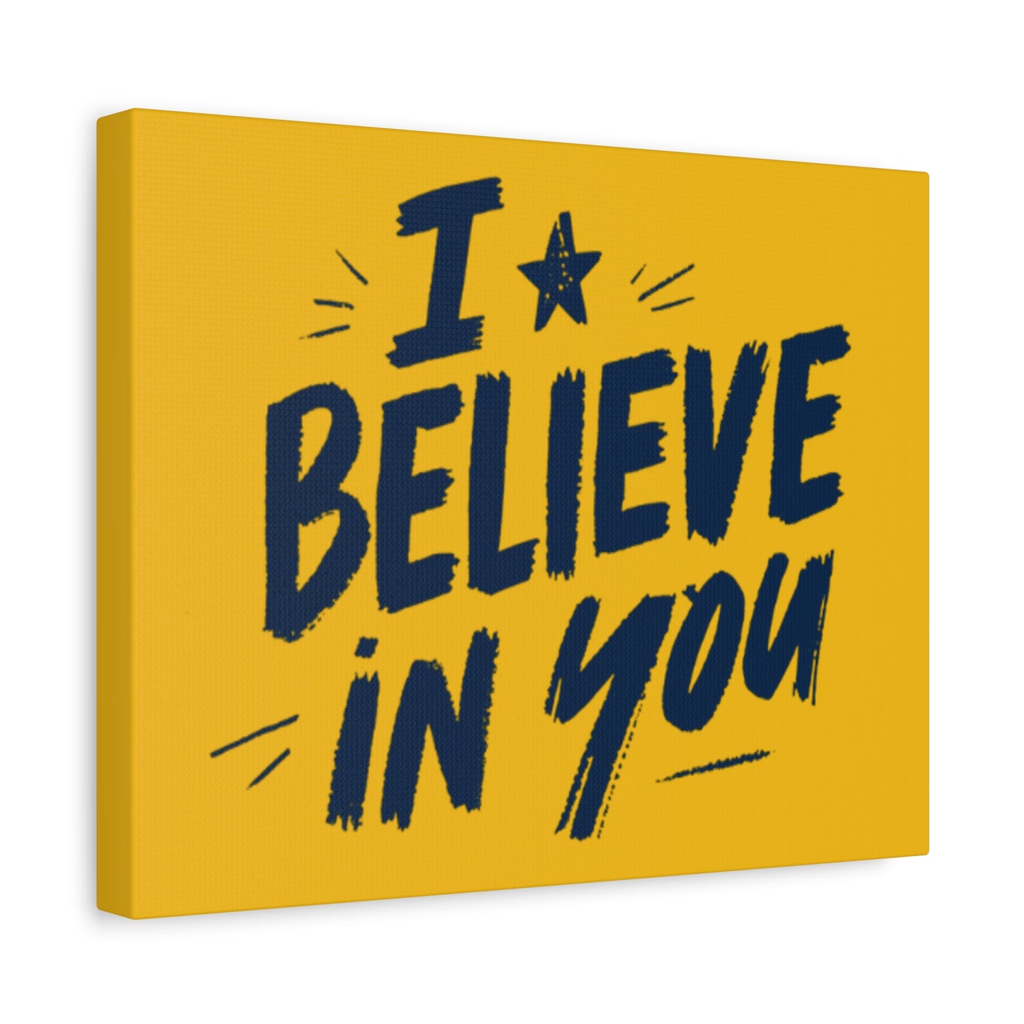 I Believe In You Canvas | Matte Stretched Wall Art, Navy Brush Lettering on Gold