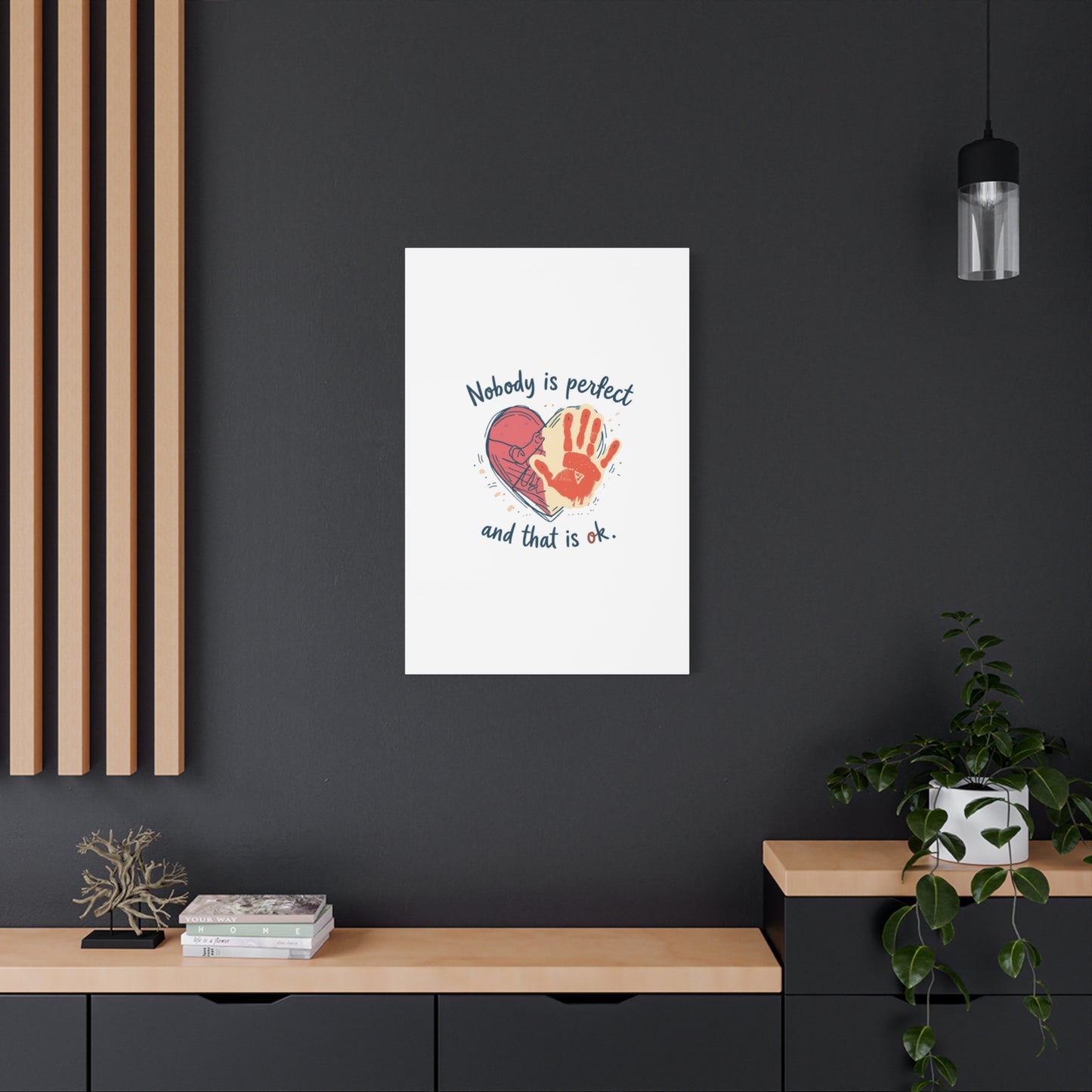 Nobody Is Perfect Heart with Handprint Canvas
