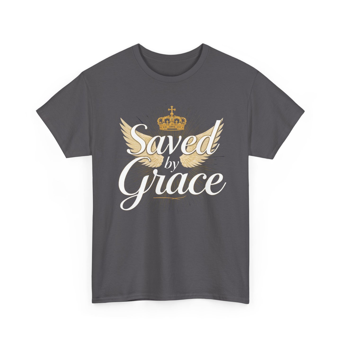 Saved by Grace tee | Christian crown and wings faith shirt