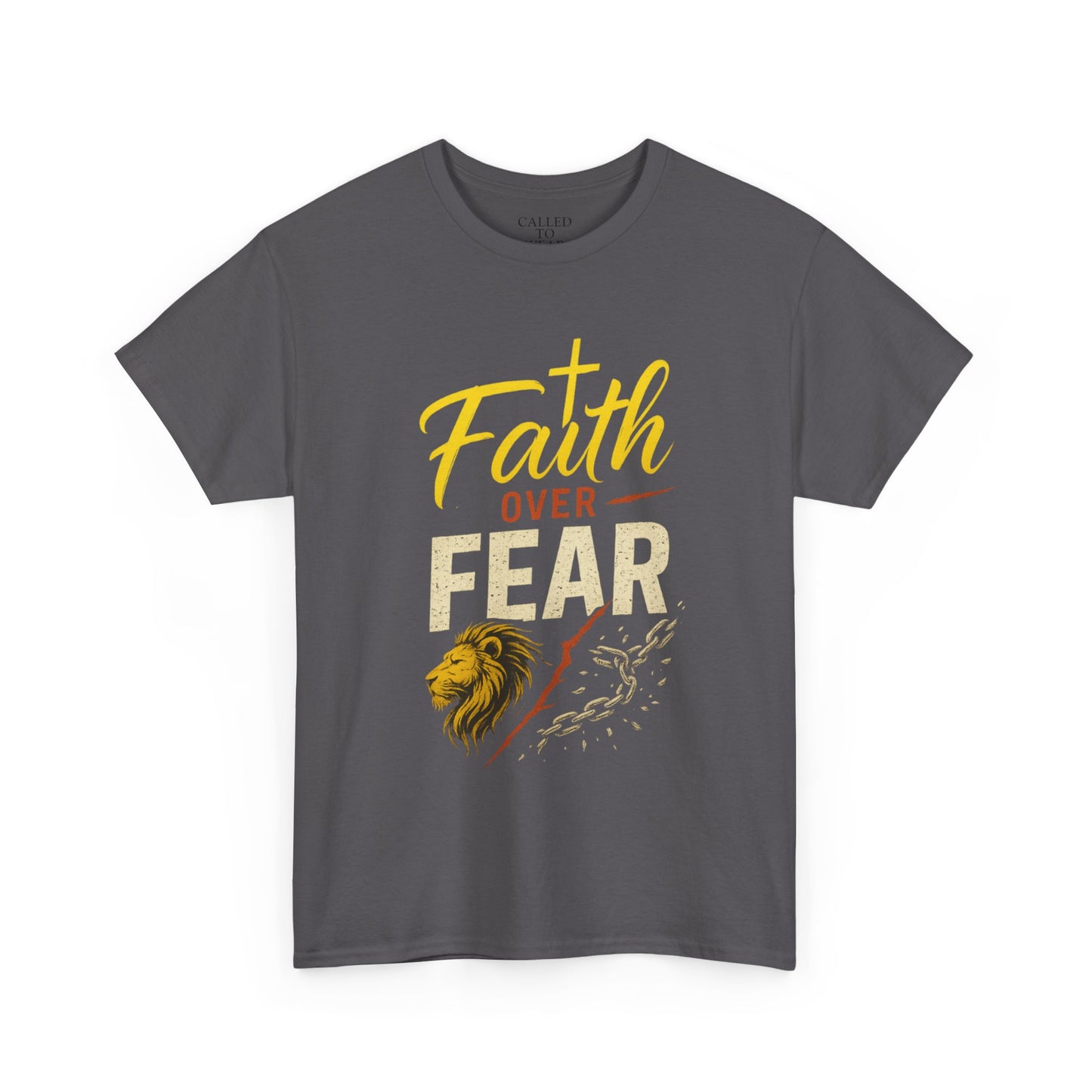 Faith Over Fear shirt | Lion and cross hand-lettered design
