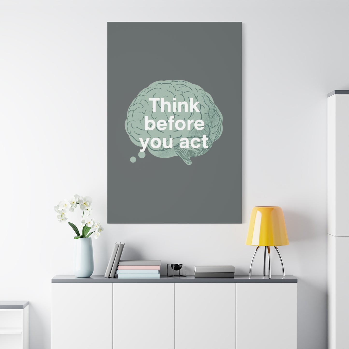 Think Before You Act brain illustration Canvas