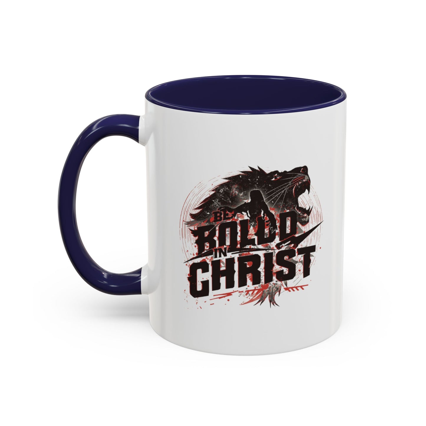 Be Bold In Christ mug | Christian wolf graphic, black accented coffee mug