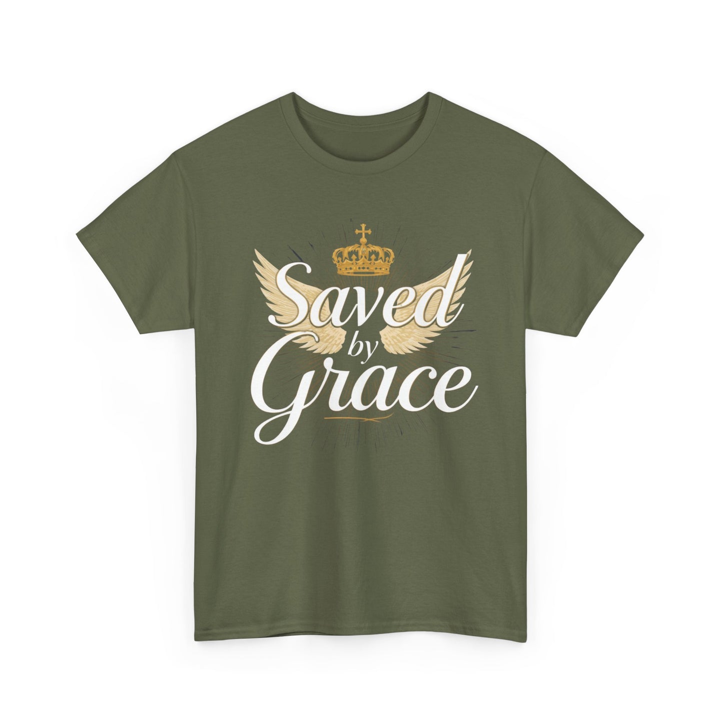 Saved by Grace tee | Christian crown and wings faith shirt