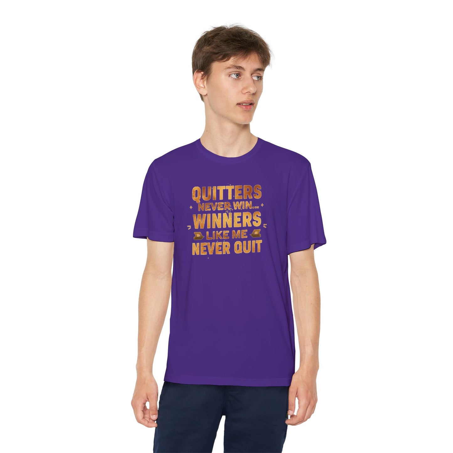 Quitters Never Win Winners Like Me Never Quit T-Shirt | Youth Competition Tee