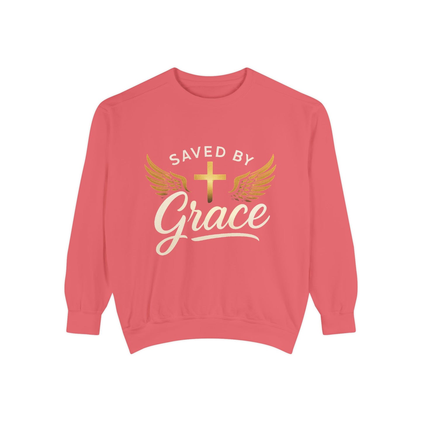 Saved by Grace Unisex Garment-Dyed Sweatshirt, Christian Sweatshirt, Faith Apparel, Inspirational Gift, Cozy Crewneck, Religious Clothing