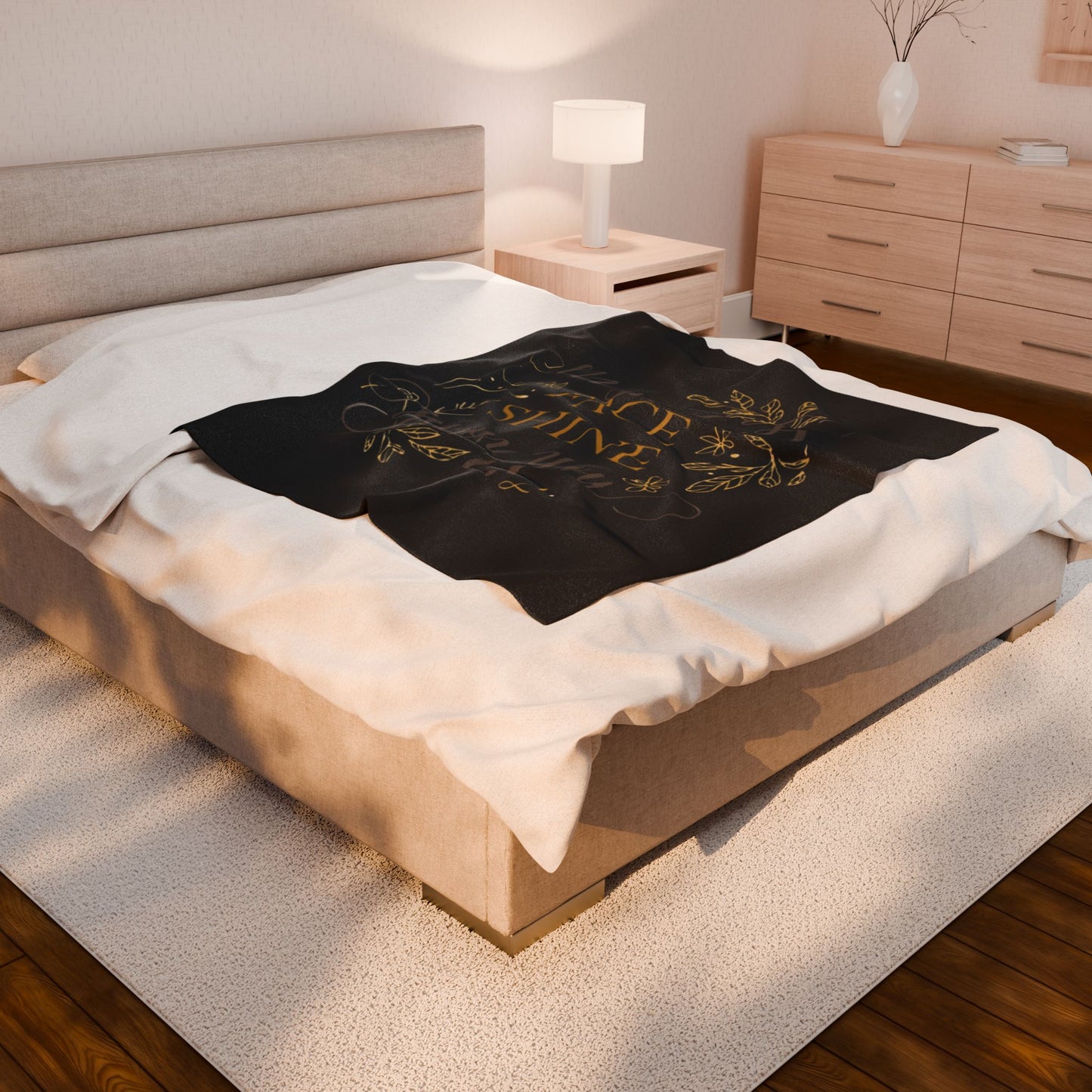 May His Face Shine Upon You Velveteen Plush Blanket | Gold Script Blessing