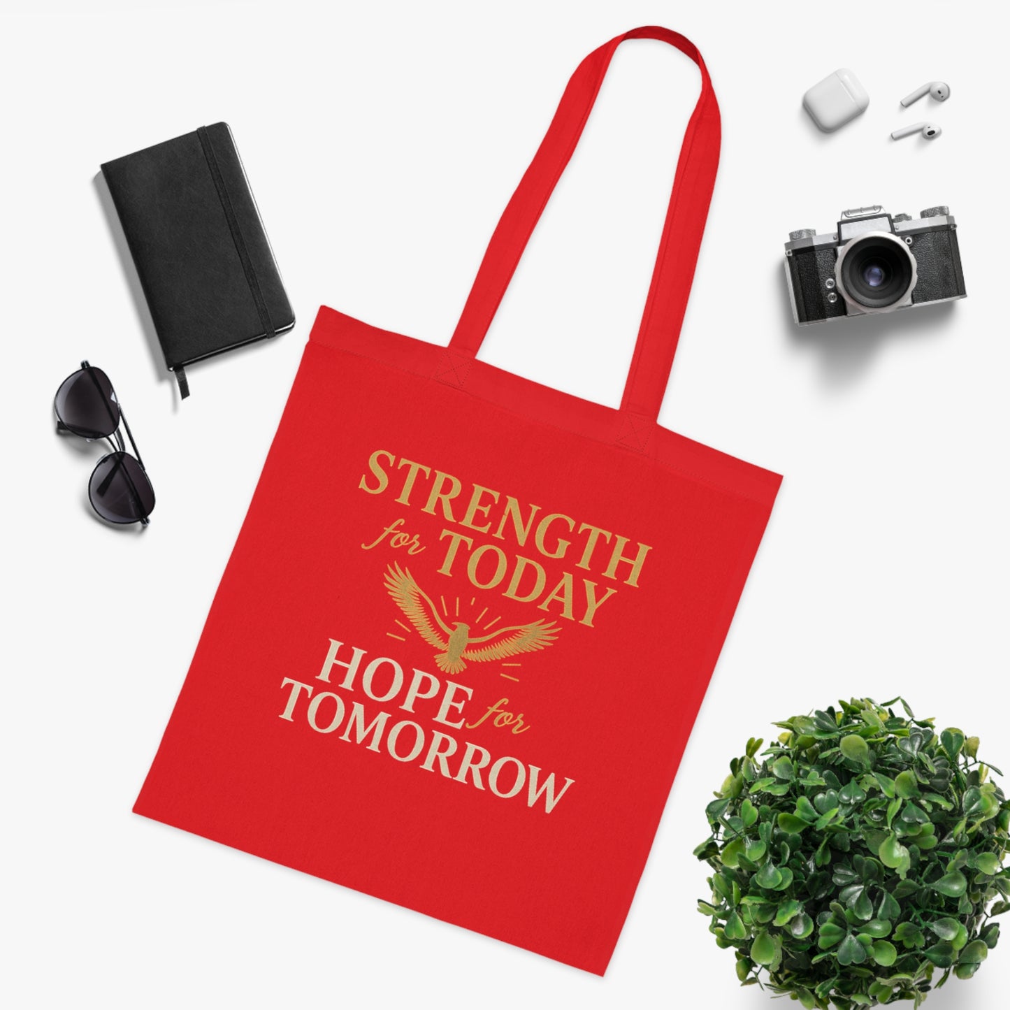 Motivational Tote Bag - Strength for Today, Hope for Tomorrow, Eco-Friendly Shopping