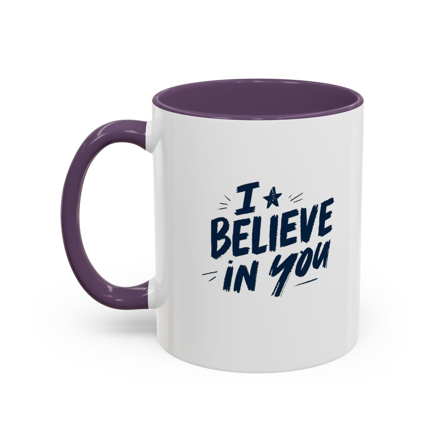 I Believe in You Mug | Accent Coffee Mug, Navy Script on White (11oz & 15oz)