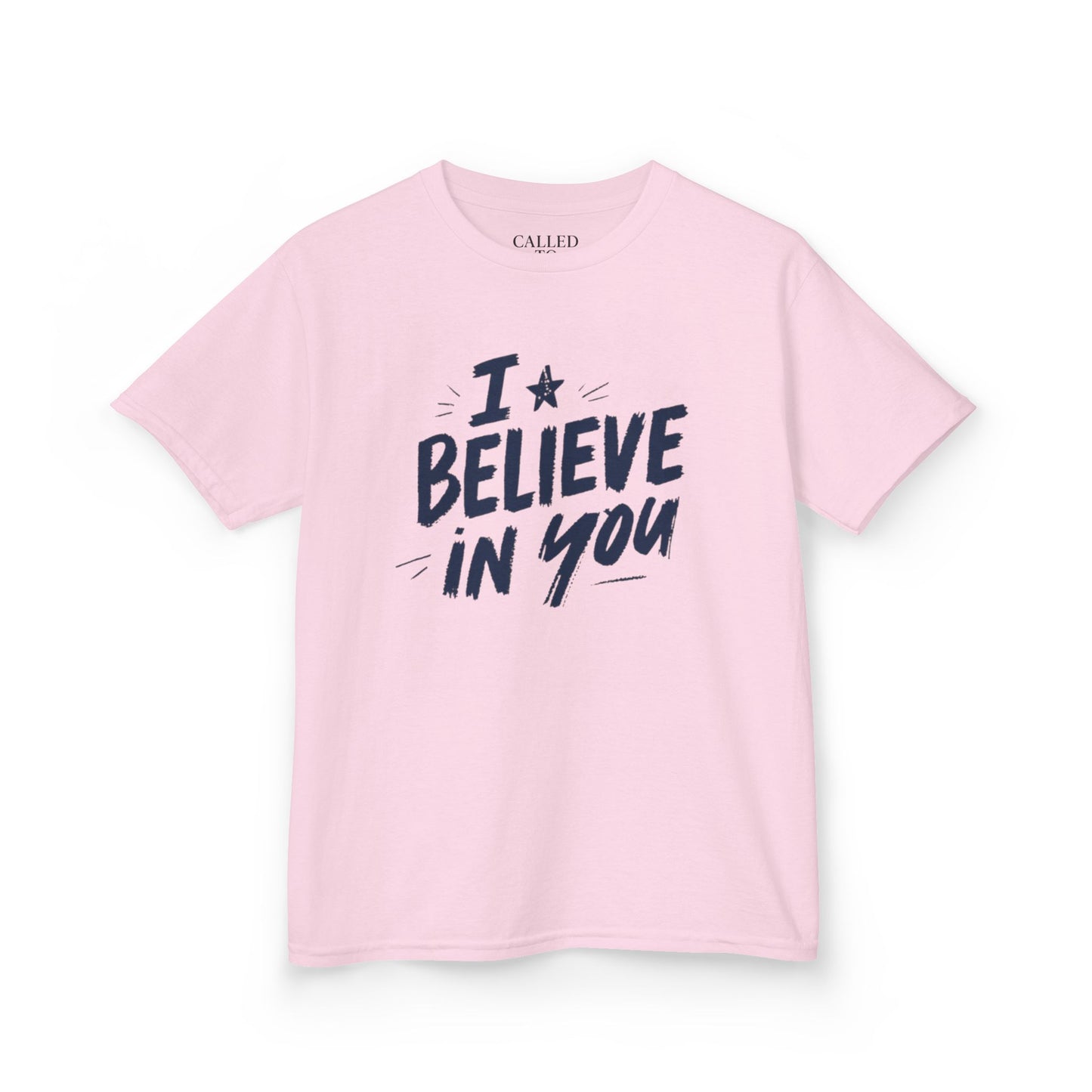 I Believe In You Kids Tee, Hand-Lettered Navy Script with Star | Encouragement Shirt