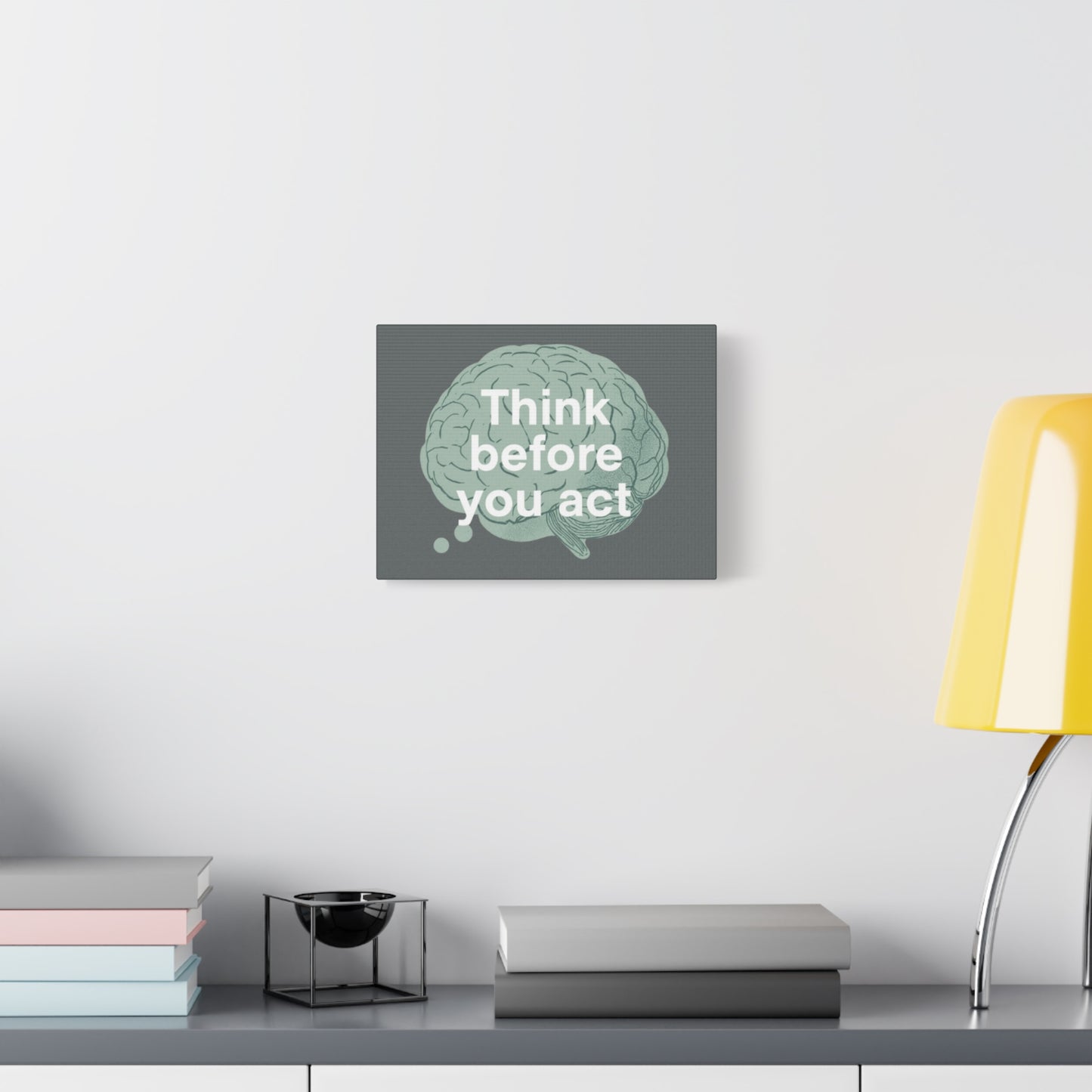 Think Before You Act brain illustration Canvas
