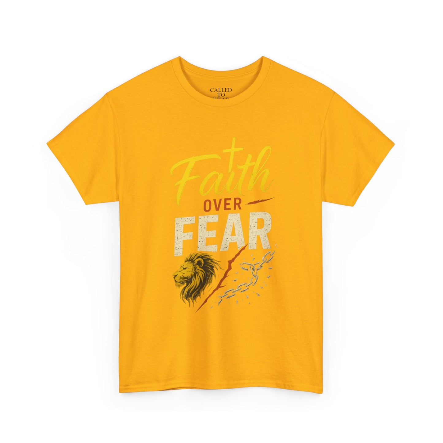 Faith Over Fear shirt | Lion and cross hand-lettered design