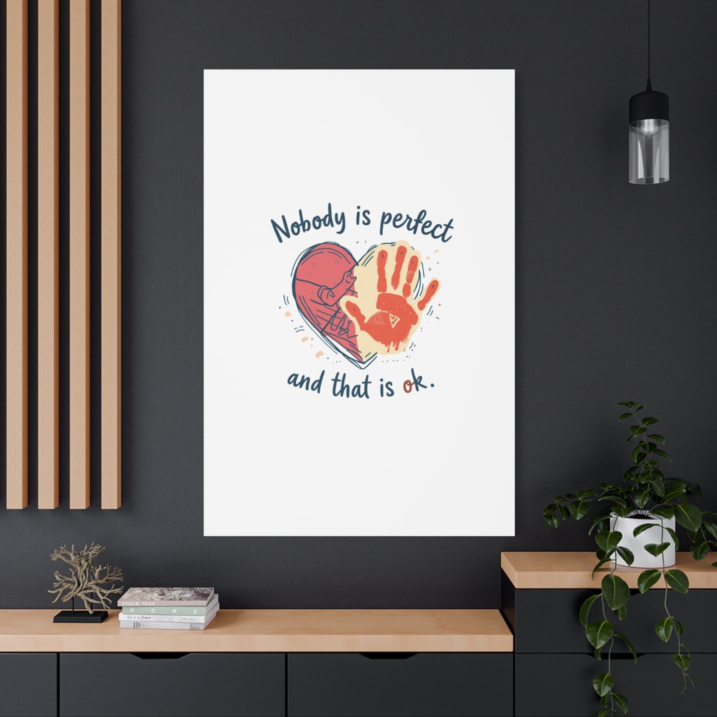 Nobody Is Perfect Heart with Handprint Canvas