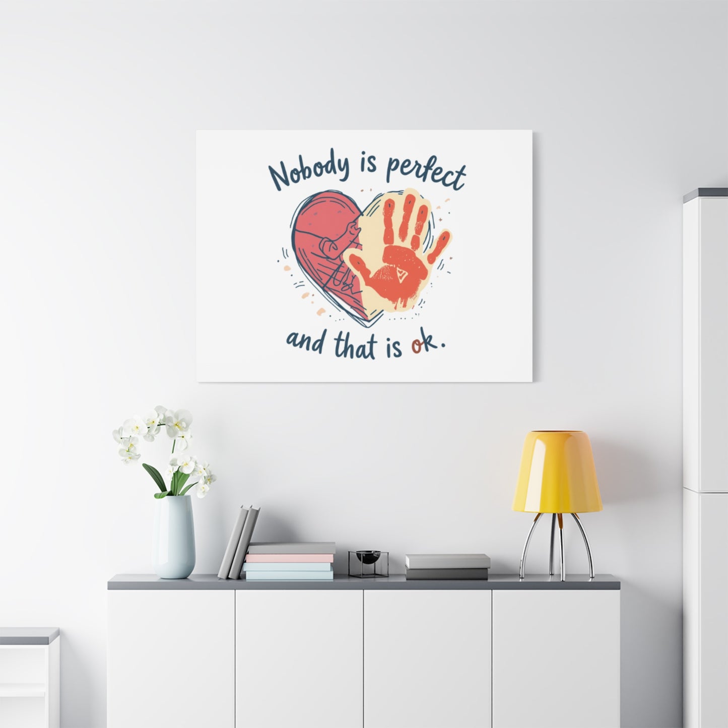 Nobody Is Perfect Heart with Handprint Canvas