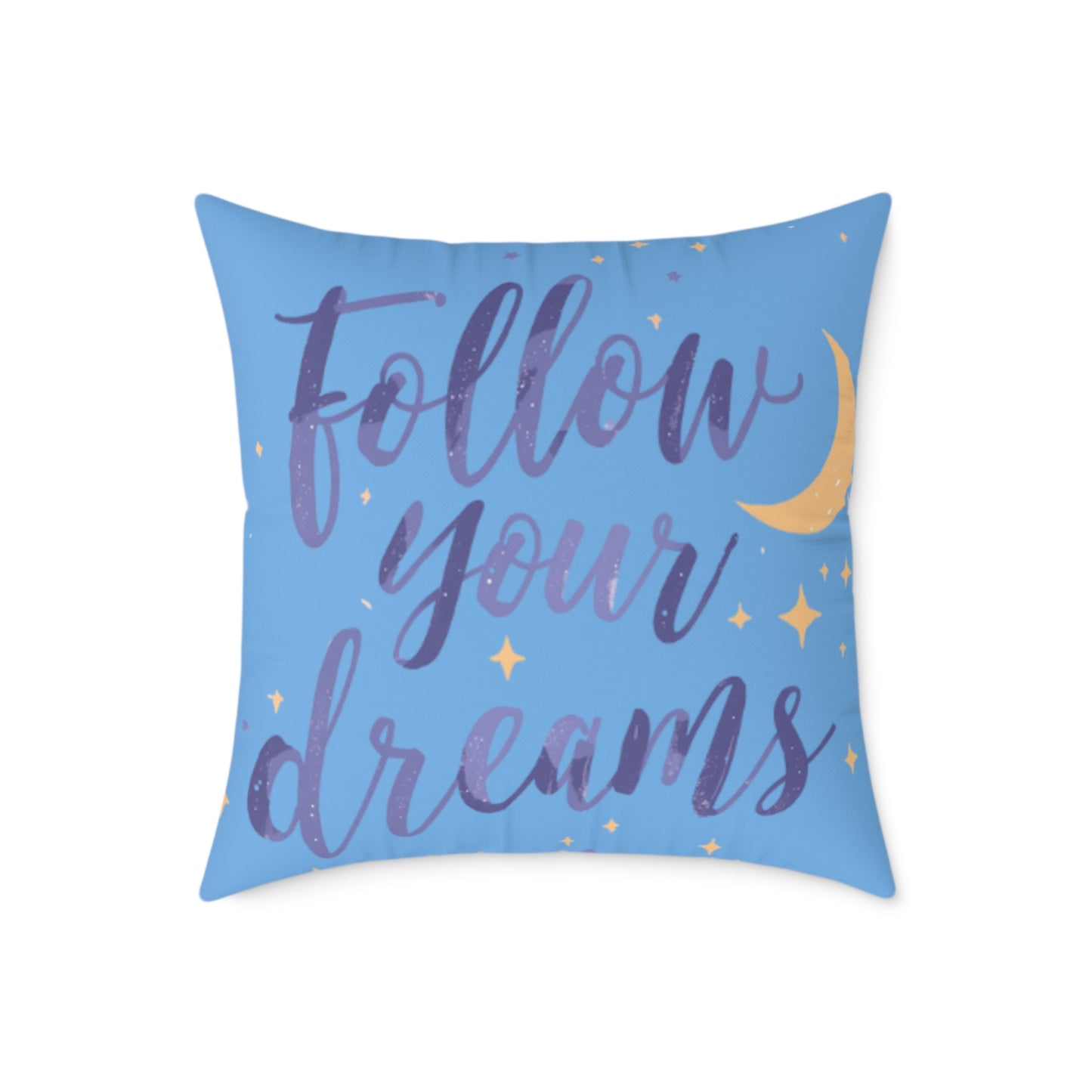 Follow Your Dreams pillow | Square poly canvas pillow, moon stars night design