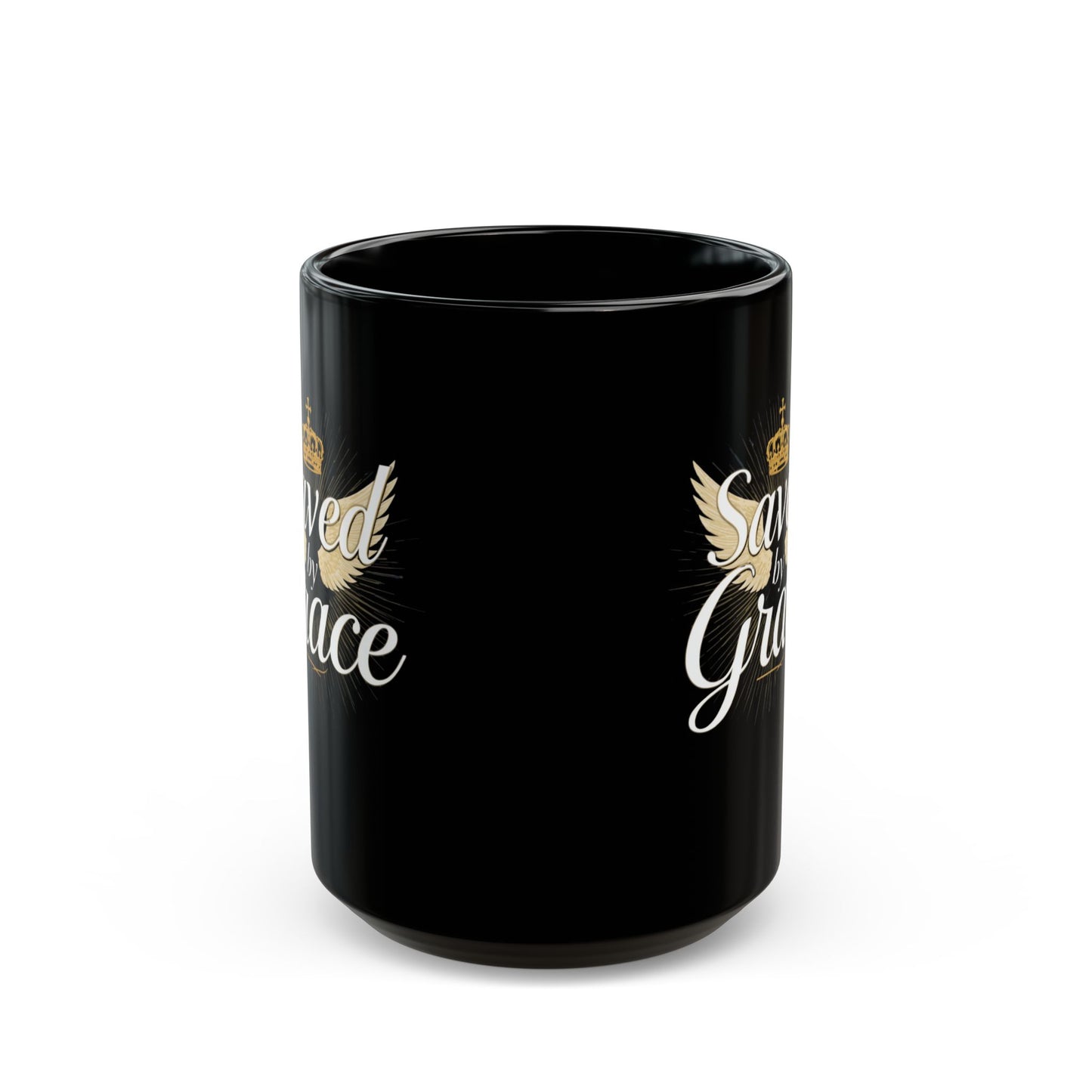 Saved by Grace mug | black ceramic faith coffee cup