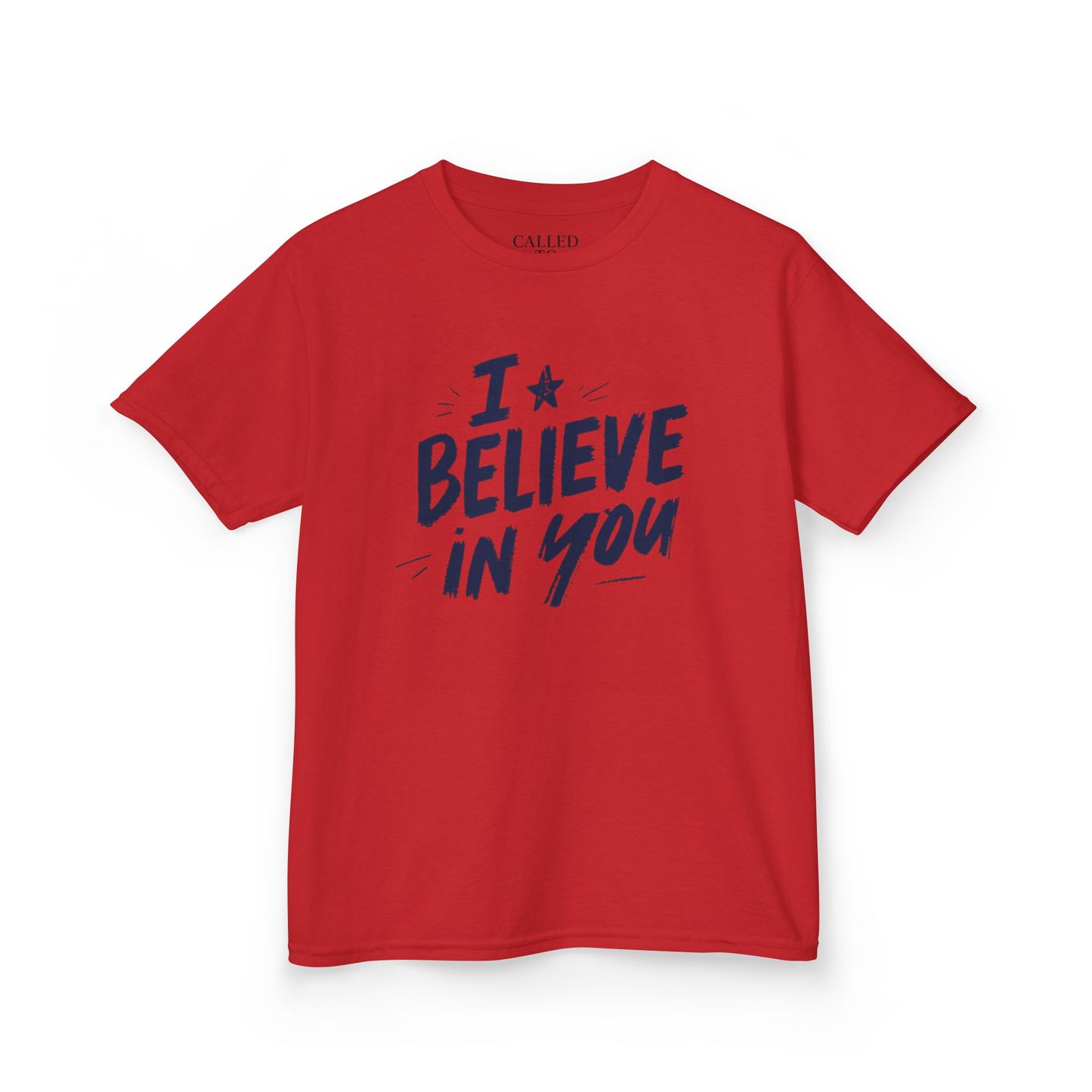 I Believe In You Kids Tee, Hand-Lettered Navy Script with Star | Encouragement Shirt