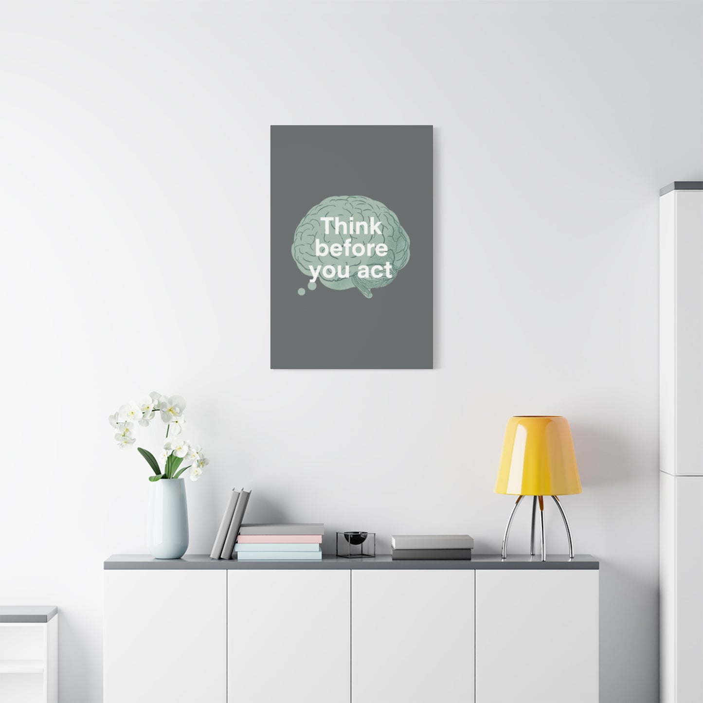 Think Before You Act brain illustration Canvas