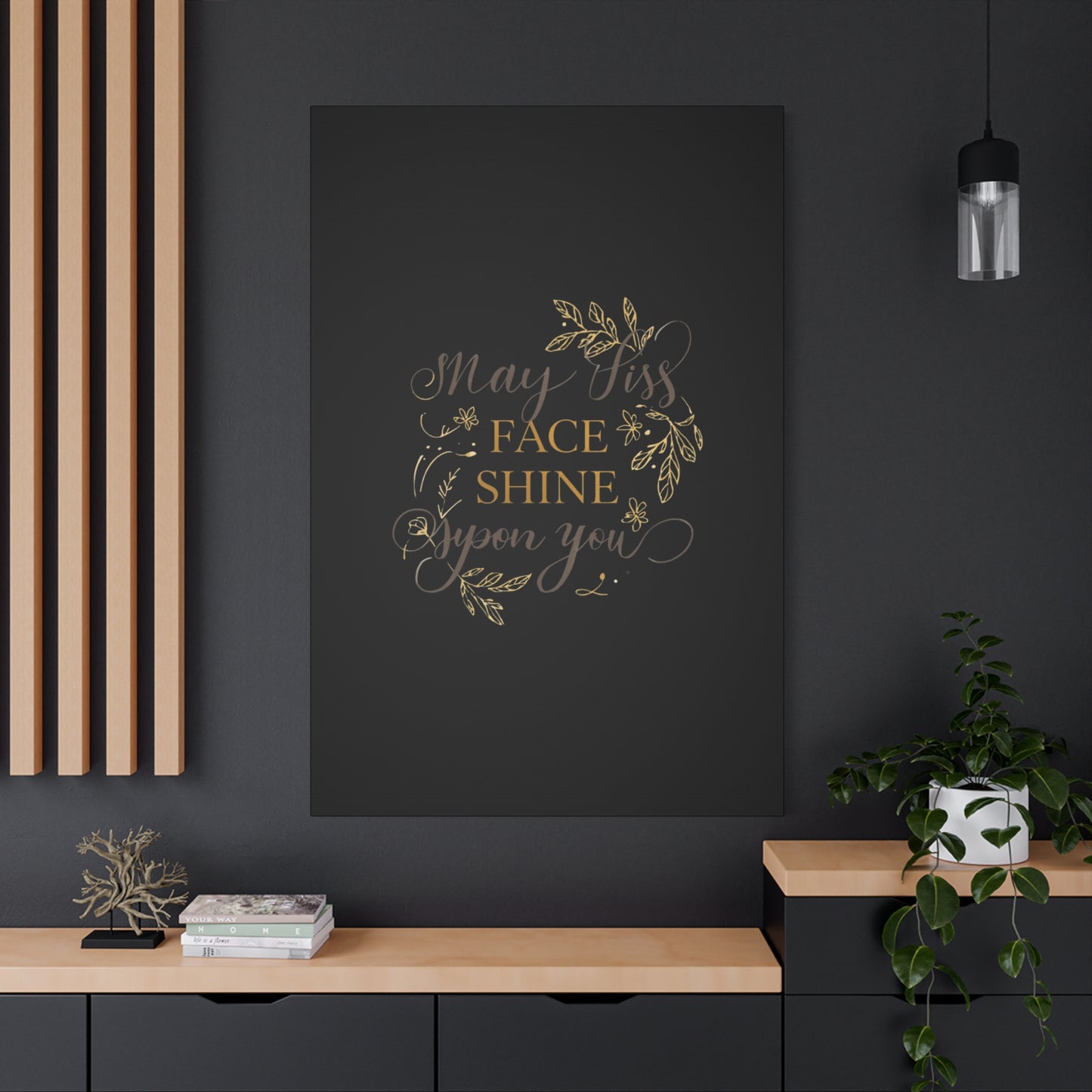 May His Face Shine Upon You Matte Canvas | Stretched Wall Art, Black Gold Botanical